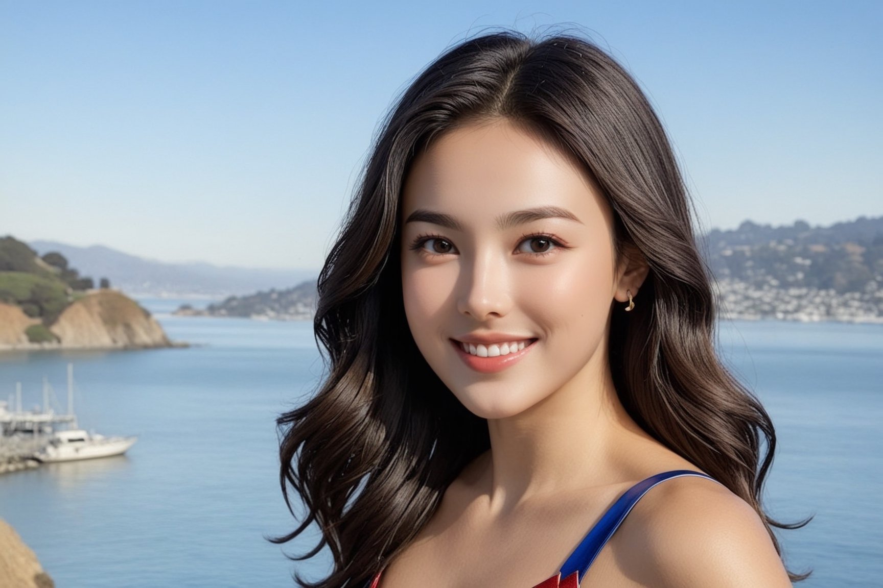 Hyper-Realistic photo of a girl,20yo,1girl,perfect female form,perfect body proportion,perfect anatomy,detailed exquisite face,soft shiny skin,smile,mesmerizing,short hair,small earrings,necklaces
BREAK
backdrop of a beautiful Sausalito in California,harbor,boat,ocean,bridge,(fullbody:1.3),(distant view:1.2),(heels:1.3),(model pose)
BREAK
(rule of thirds:1.3),perfect composition,studio photo,trending on artstation,(Masterpiece,Best quality,32k,UHD:1.5),(sharp focus,high contrast,HDR,hyper-detailed,intricate details,ultra-realistic,award-winning photo,ultra-clear,kodachrome 800:1.3),(chiaroscuro lighting,soft rim lighting:1.2),by Karol Bak,Antonio Lopez,Gustav Klimt and Hayao Miyazaki,photo_b00ster,real_booster,ani_booster,wonder-woman-xl,song-hyegyo-xl