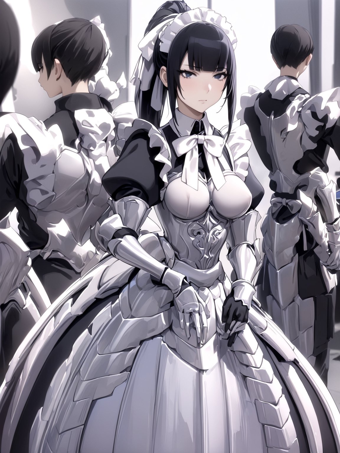 //Quality,
masterpiece, best quality, detailed
,//Character,
1girl, solo
,//Fashion,
,//Background,
,//Others,
,narberal gamma \(overlord\), 1girl, long hair, black hair, glay eyes, bangs, ponytail, medium breats, ribbon, bow, maid, dress, armor, gloves