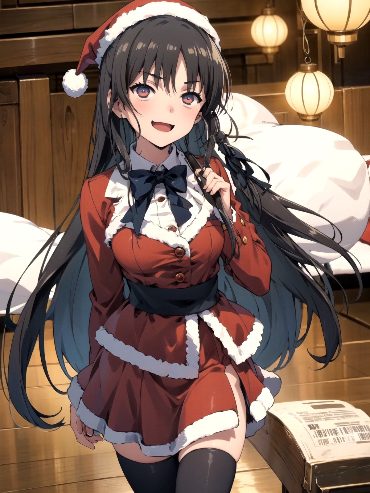 //Quality,
(masterpiece), (best quality), 8k illustration,
//Character,
overlordentoma, 1girl, solo, smile, 
//Fashion,
santa_costume,
//Background,
indoors, christmas, 
//Others,
aquascreaming,Suzune Horikita