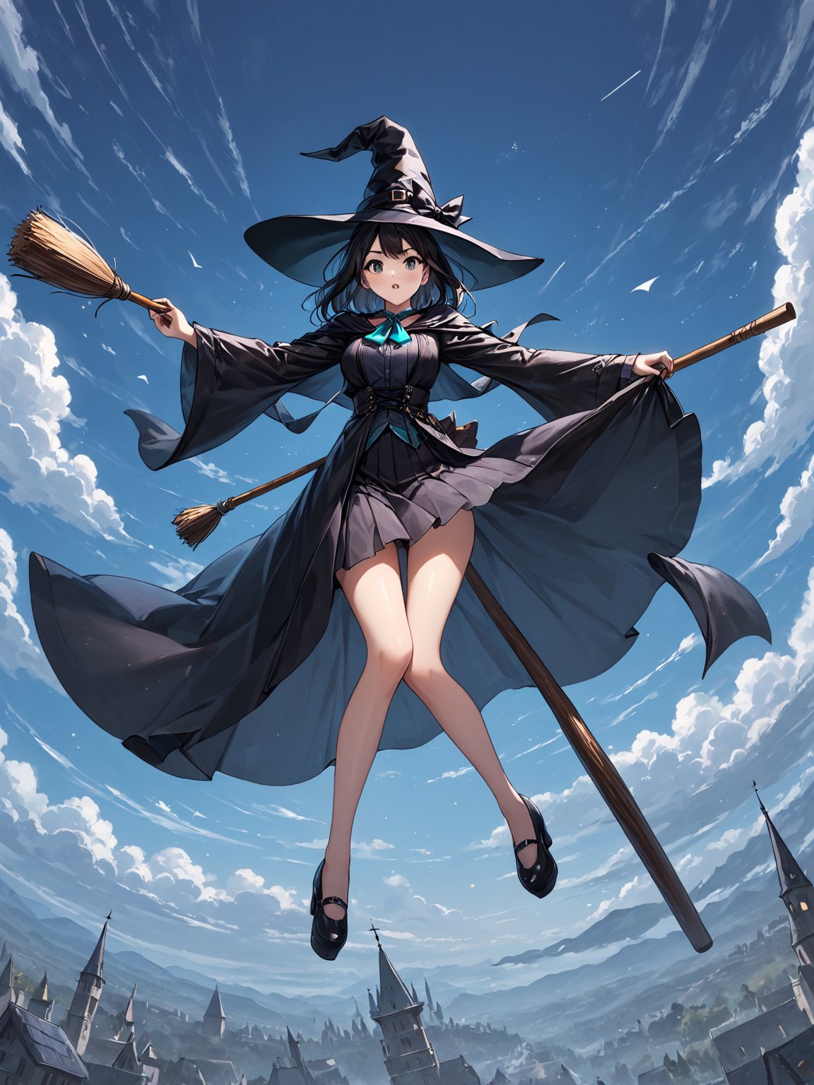 score_9,score_8_up,score_7_up,score_6_up, masterpiece, best quality, highres
,//Character, 
1girl, solo
,//Fashion, 

,//Background, 
,//Others, ,Expressiveh, female focus,
A girl riding a giant pencil like a witch's broomstick, soaring through a sky filled with floating mathematical equations.