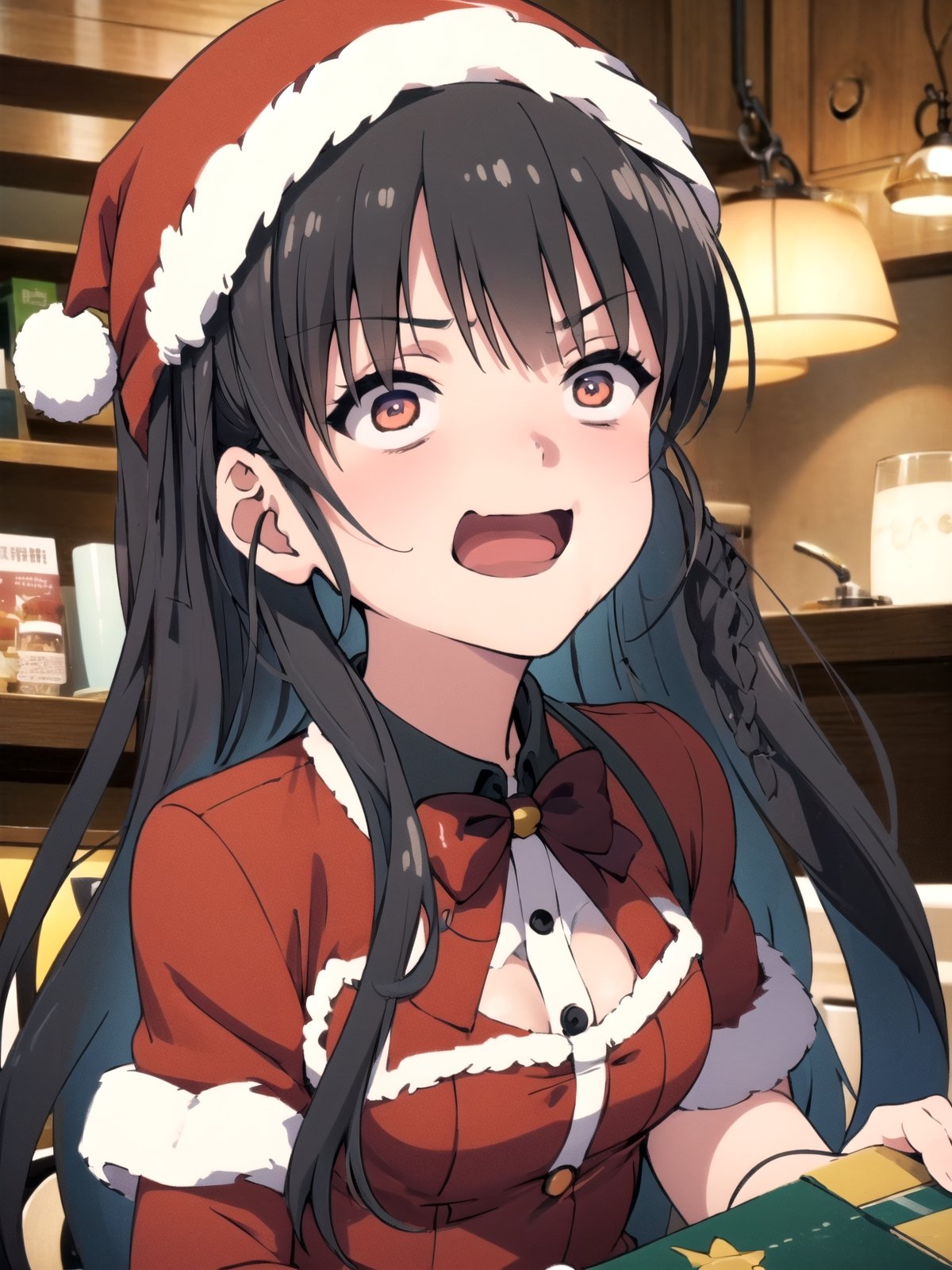 //Quality,
(masterpiece), (best quality), 8k illustration,
//Character,
overlordentoma, 1girl, solo, smile, 
//Fashion,
santa_costume,
//Background,
indoors, christmas, 
//Others,
aquascreaming,Suzune Horikita