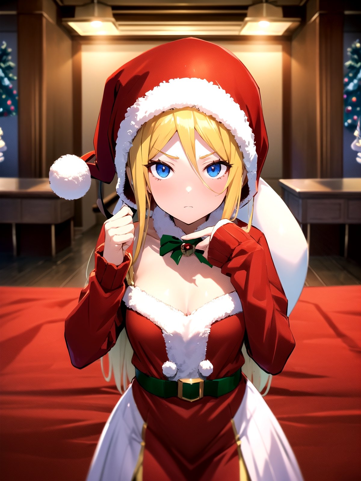 //Quality,
(masterpiece), (best quality), 8k illustration,
//Character,
overlordentoma, 1girl, solo, gift
//Fashion,
santa_costume,
//Background,
indoors, christmas, 
//Others,
evileye_overlord