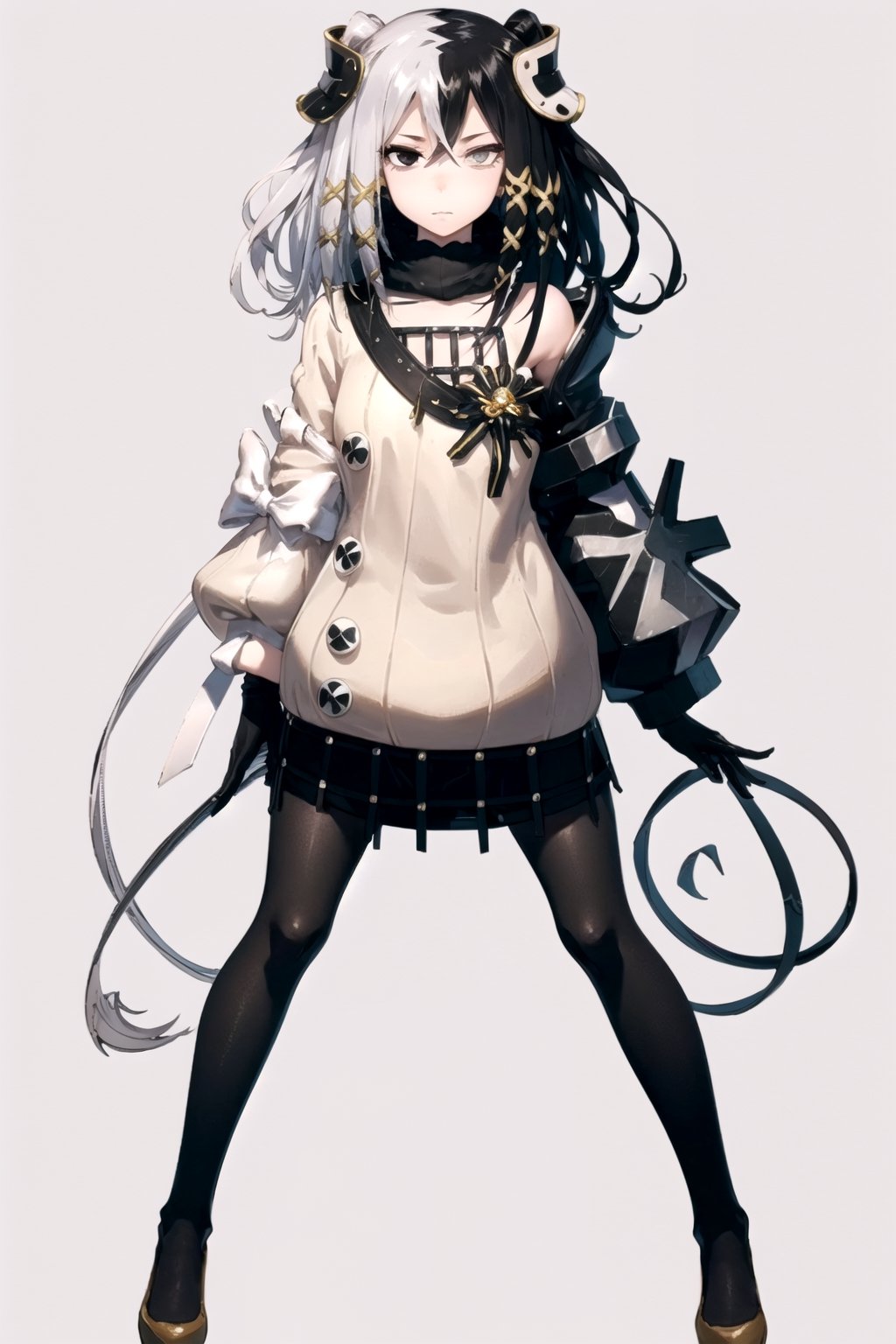 //Quality,
masterpiece, best quality
,//Character,
1girl, solo
,//Fashion,
,//Background,
white_background
,//Others,
,olantilene, hair ornament, heterochromia, sweater, skirt, black gloves, full_body