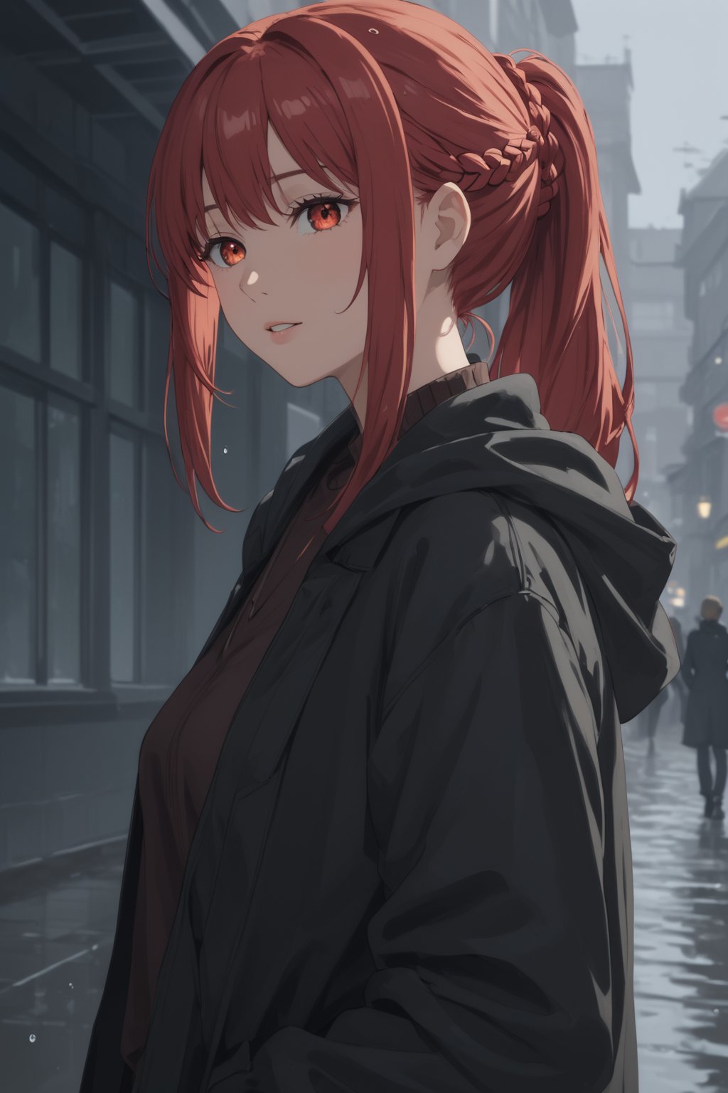 score_9,score_8_up,score_7_up,score_6_up, masterpiece, best quality, highres
,//Character, 
1girl,makima_v1, red hair, ringed eyes, braided ponytail
,//Fashion, 

,//Background, 
,//Others, ,Expressiveh,2b-Eimi, 
A girl in summer clothes caught in unexpected rain, her clothes clinging slightly.