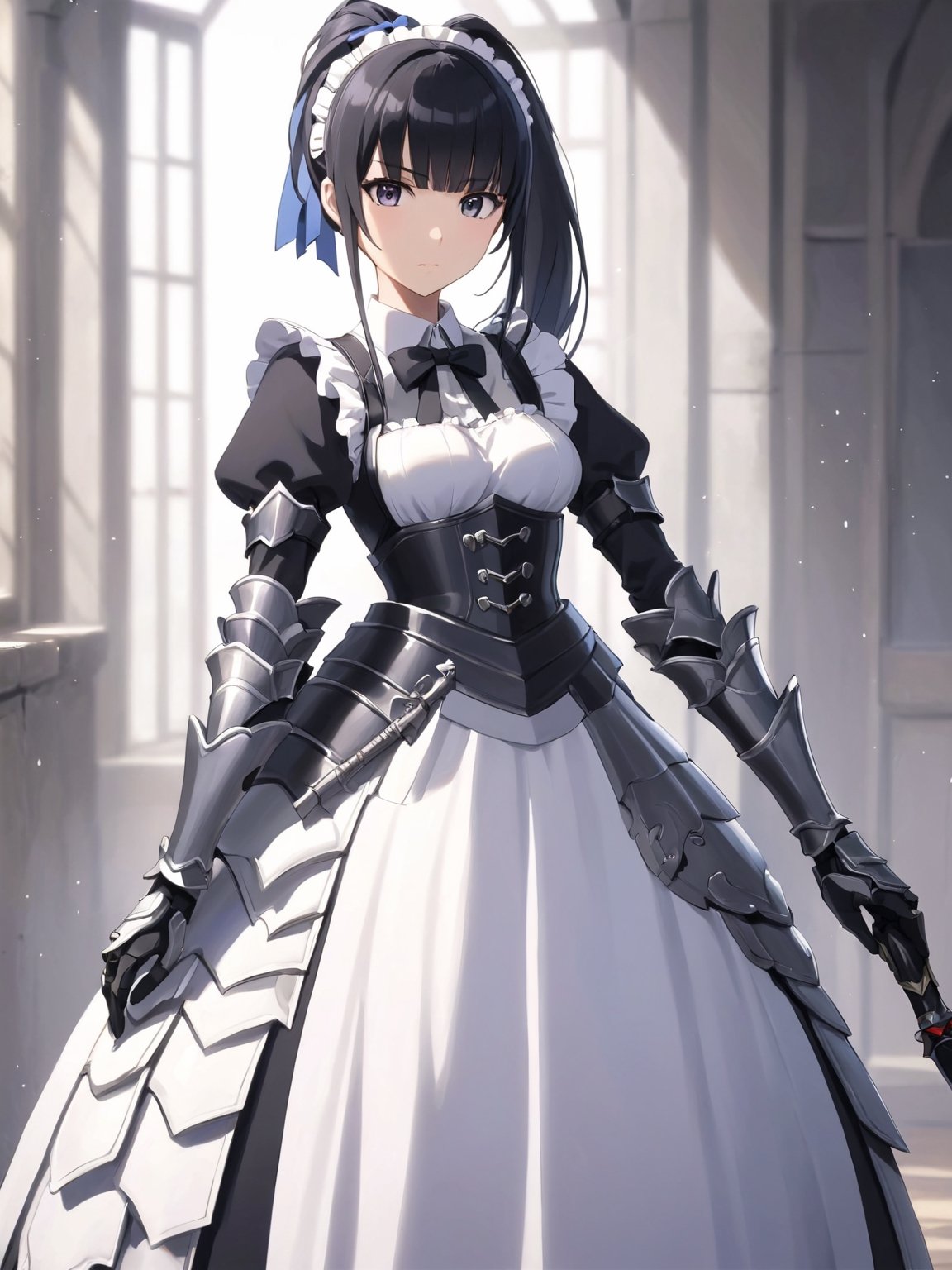 //Quality,
masterpiece, best quality, detailed
,//Character,
1girl, solo
,//Fashion,
,//Background,
,//Others,
,narberal gamma \(overlord\), 1girl, long hair, black hair, glay eyes, bangs, ponytail, medium breats, ribbon, bow, maid, dress, armor, gloves