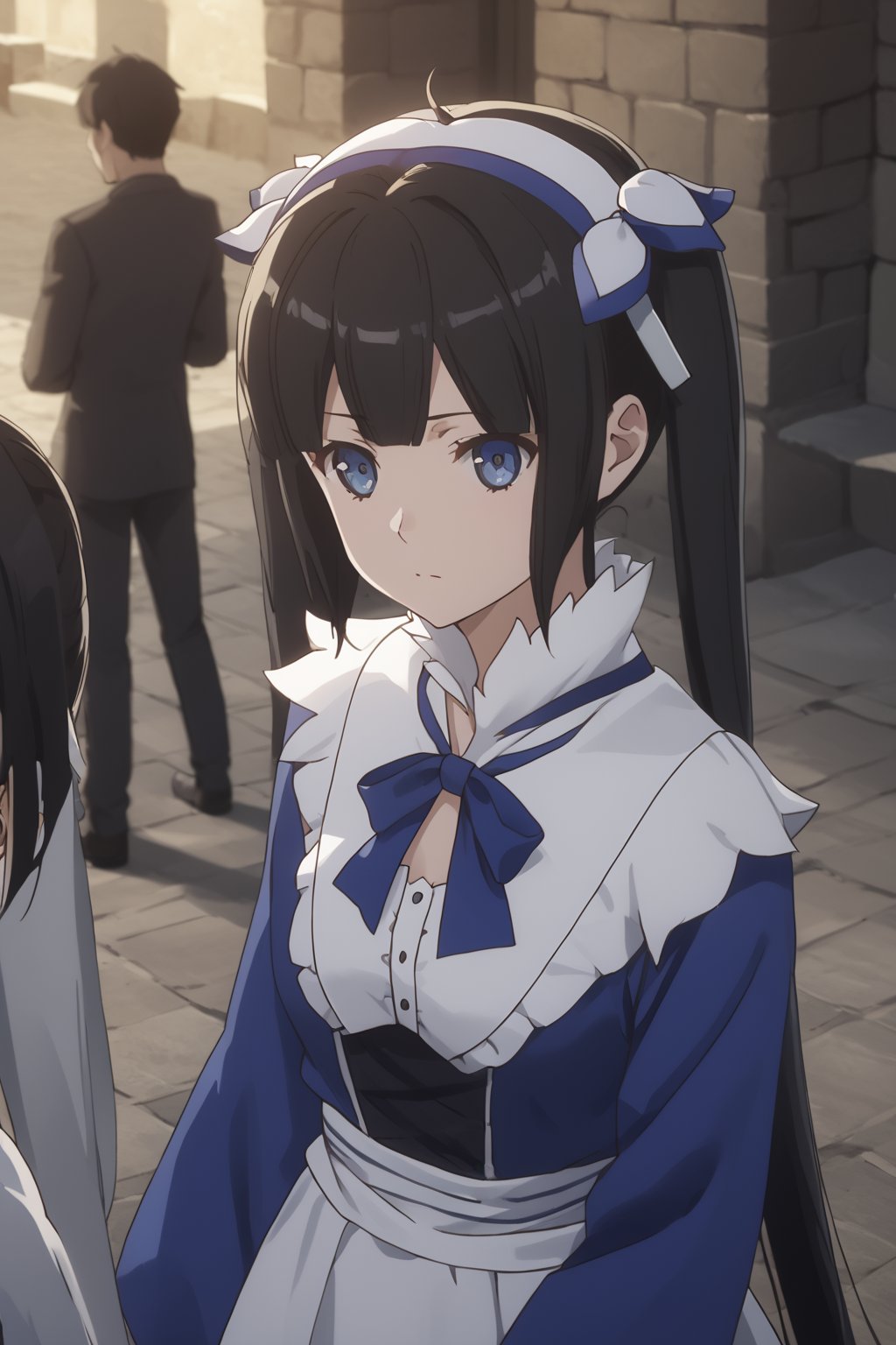 score_9,score_8_up,score_7_up,score_6_up, masterpiece, best quality, highres
,//Character, 
1girl, solo,hestia, black hair, blue eyes,
twin tails/long hair, hair ornament
,//Fashion, 

,//Background, 
,//Others, ,Expressiveh,TatibanaYuStyle, 
A young woman in a medieval village, looking worried, surrounded by concerned villagers, dark shadows lurking in the background, ominous atmosphere
