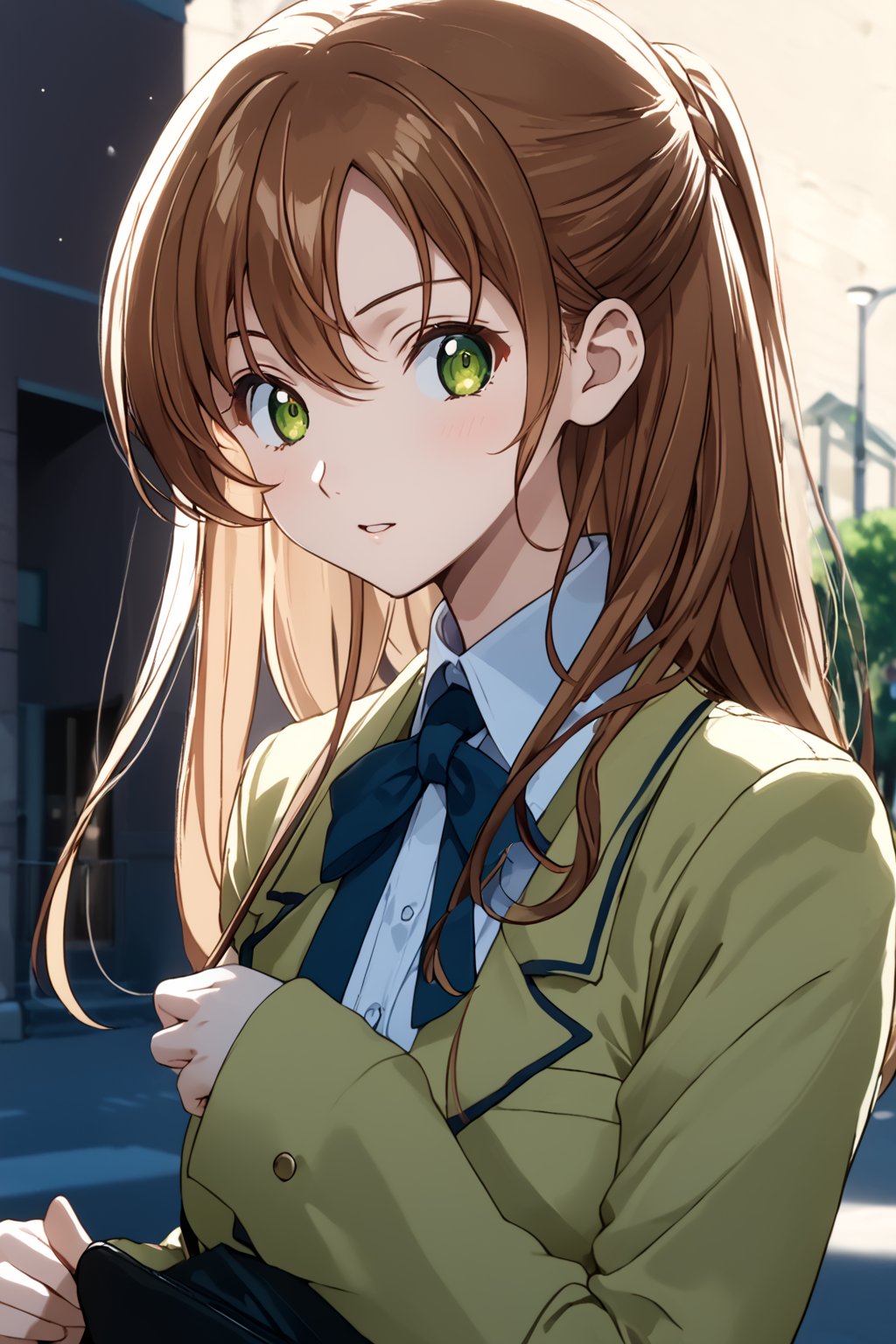 score_9,score_8_up,score_7_up,score_6_up, source_anime, masterpiece, best quality, 8k, 8k UHD, ultra-high resolution, ultra-high definition, highres, cinematic lighting
,//Character, 
1girl, solo,shirley fenette, orange hair, green eyes, half updo, long hair
,//Fashion, 
ashford academy school uniform
,//Background, 
,//Others, ,Expressiveh,
A girl in a slightly oversized school uniform, caught in a sudden gust of wind.