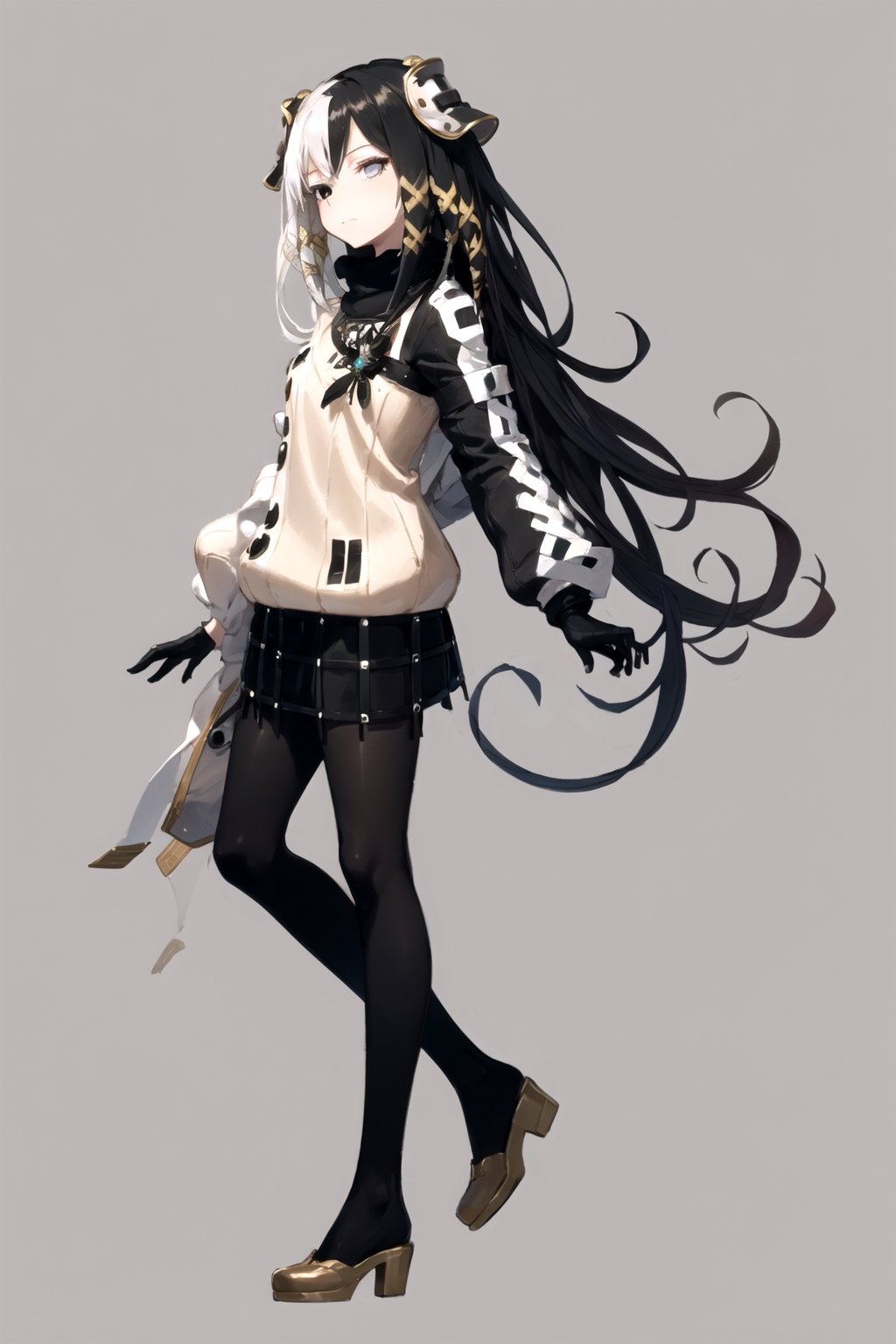 //Quality,
masterpiece, best quality
,//Character,
1girl, solo
,//Fashion,
,//Background,
white_background
,//Others,
,olantilene, hair ornament, heterochromia, sweater, skirt, black gloves, full_body, from_side