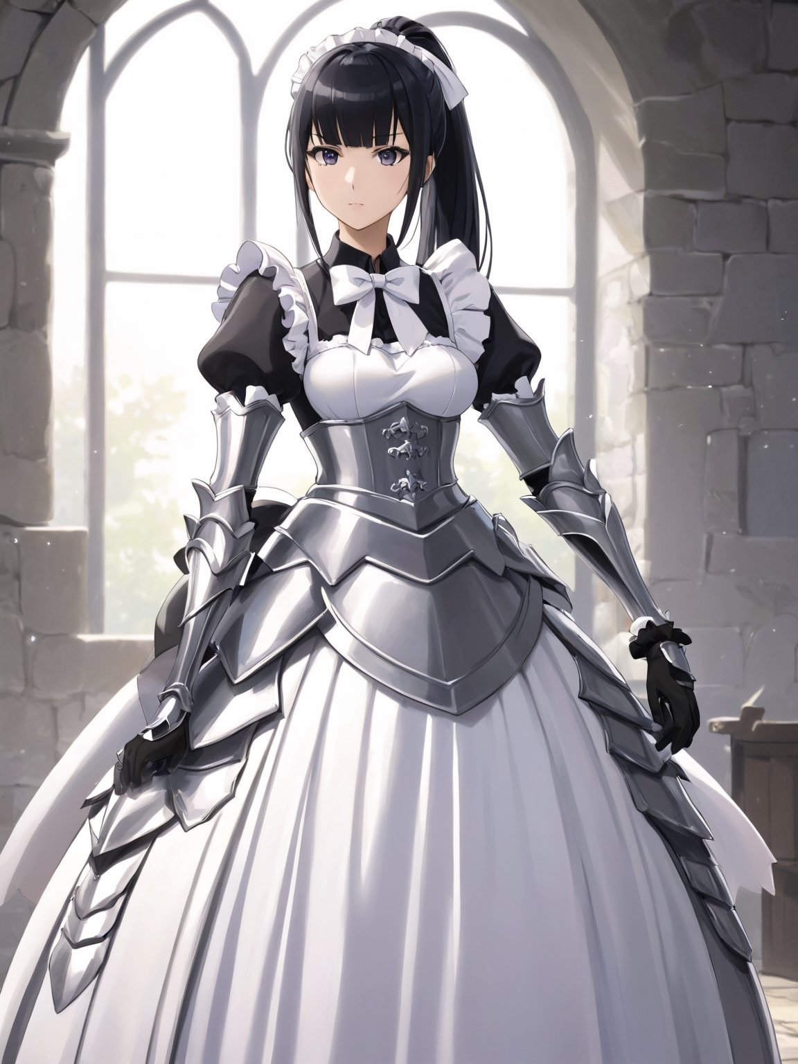 //Quality,
masterpiece, best quality, detailed
,//Character,
1girl, solo
,//Fashion,
,//Background,
,//Others,
,narberal gamma \(overlord\), 1girl, long hair, black hair, glay eyes, bangs, ponytail, medium breats, ribbon, bow, maid, dress, armor, gloves