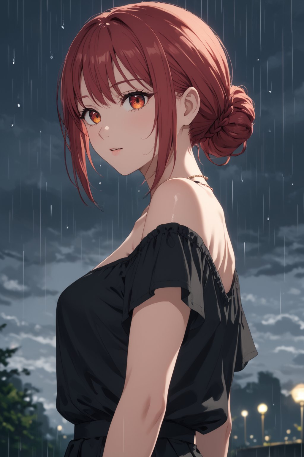 score_9,score_8_up,score_7_up,score_6_up, masterpiece, best quality, highres
,//Character, 
1girl,makima_v1, red hair, ringed eyes, braided ponytail
,//Fashion, 

,//Background, 
,//Others, ,Expressiveh,2b-Eimi, 
A girl in summer clothes caught in unexpected rain, her clothes clinging slightly.