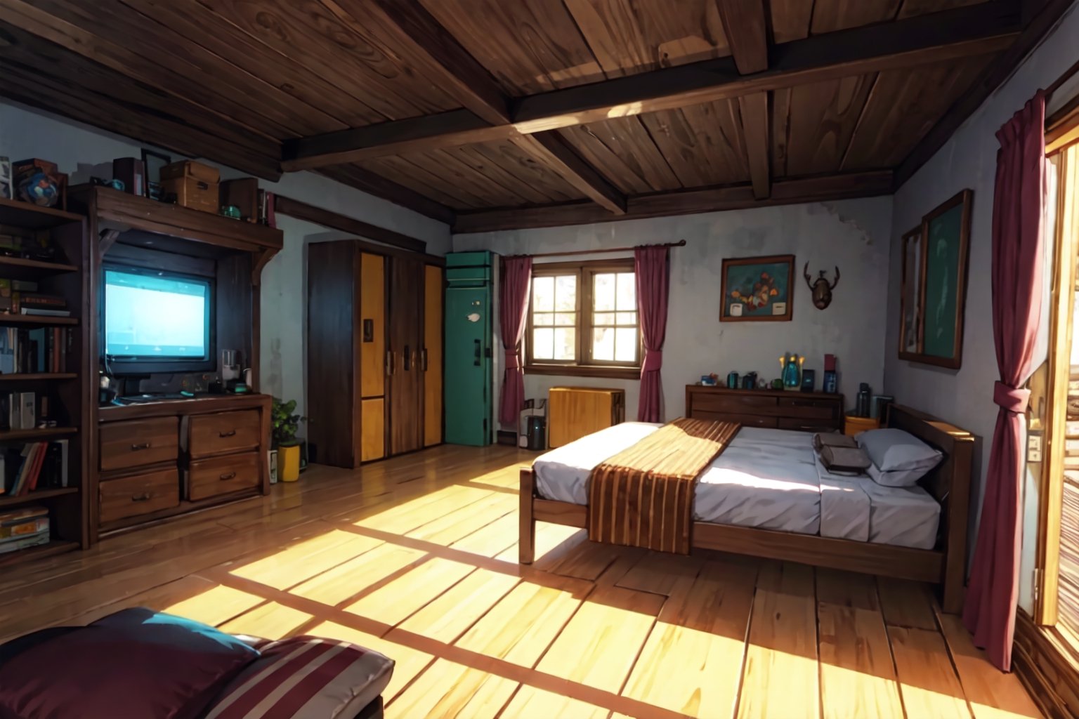 video game style room, gameart style, high saturation, high detail, high details, 