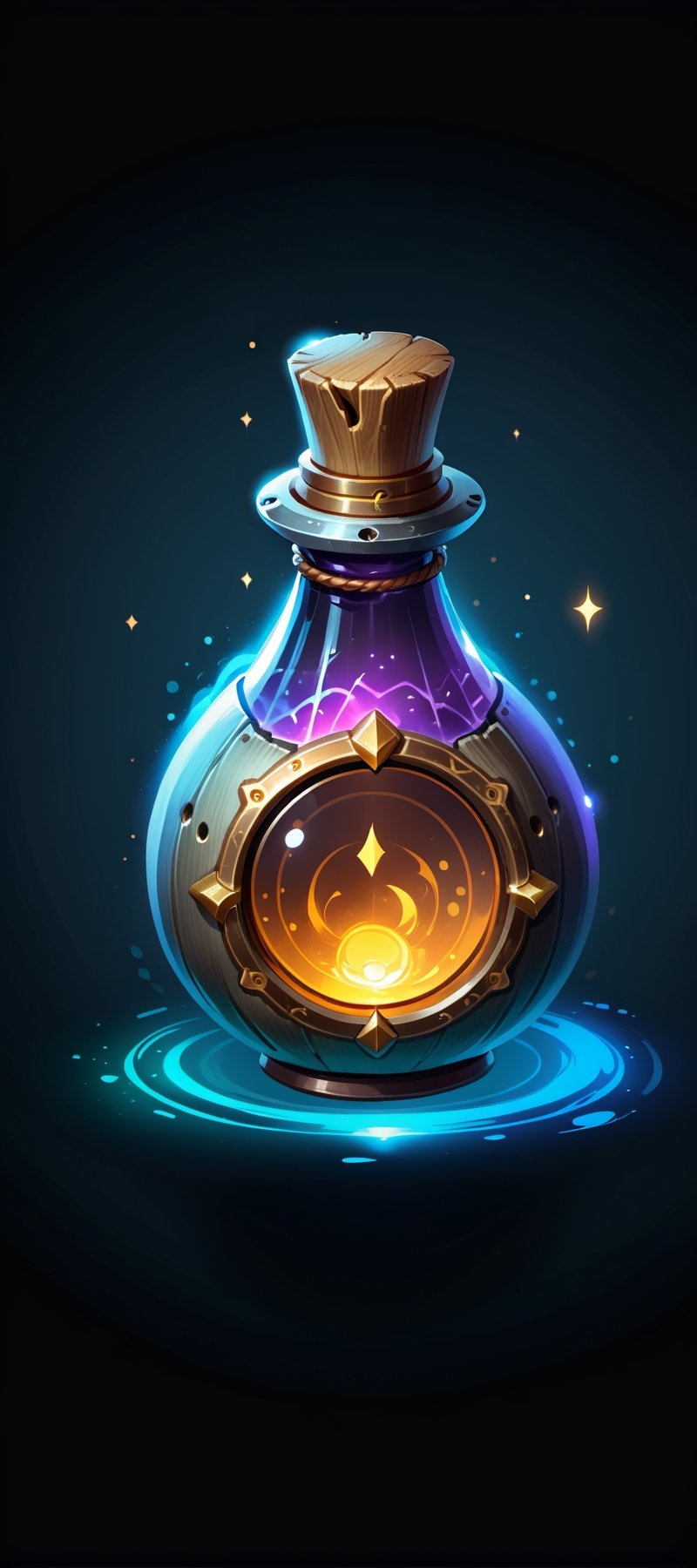 a magic buttle, game icon style ,hight quality, blank background, from above