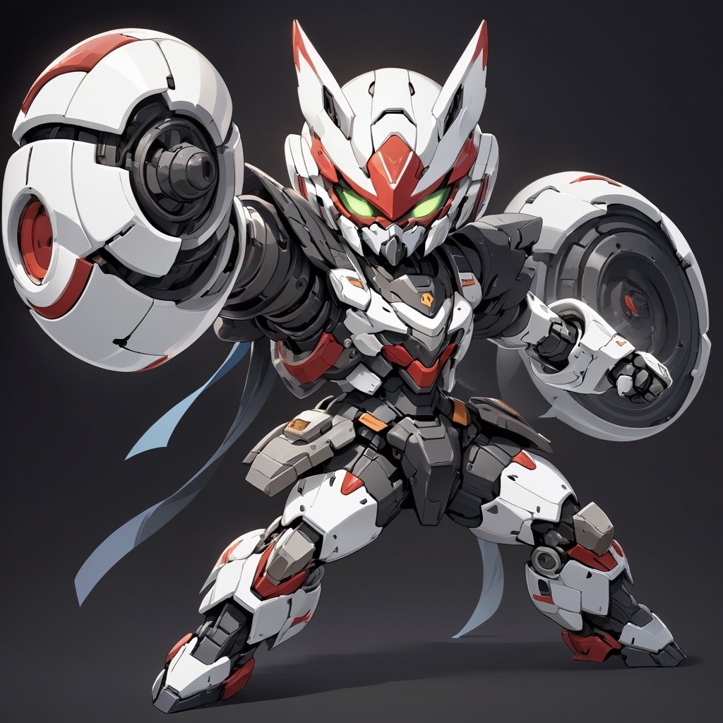 Masterpiece, 4K, ultra detailed, ((solo)), chibi style, anime style, Japanese Mecha, (MASK), (metal), dark color mecha, (fight pose), (punch), (full body), solid background, detail, ,close viewer,ROBOT,