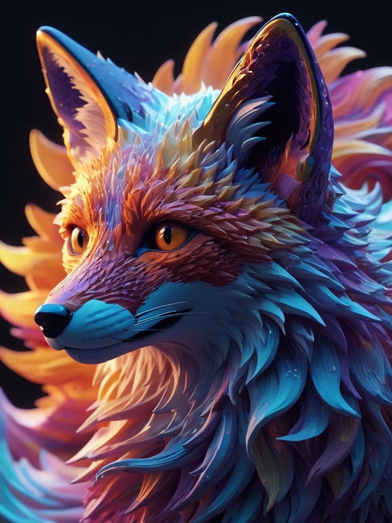 A mesmerizingly high quality, highly detailed, complex silhouette of a beautifully designed fox with fantastic quantum interference patterns, fantastic waves, vivid colorful, luminism, 3d render, octane render, Isometric, artstation, conceptual, awesome full color, pure enchantment.