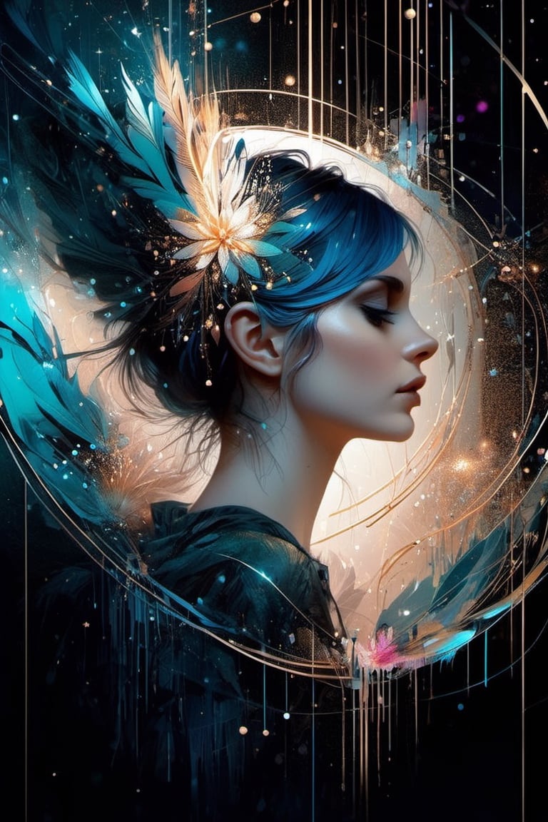 starting out hopeful, dream come true, portrait, gorgeous : shiny aura : highly detailed : intricate motifs : organic tracery : by ross tran, Android jones : Carne Griffiths : Russ mills : Januz Miralles : Hikari Shimoda : W. Zelmer : slawomir maniak, perfect composition : digital painting : artstation : smooth : sharp focus : sparkling particles,Decora_SWstyle,d1p5comp_style