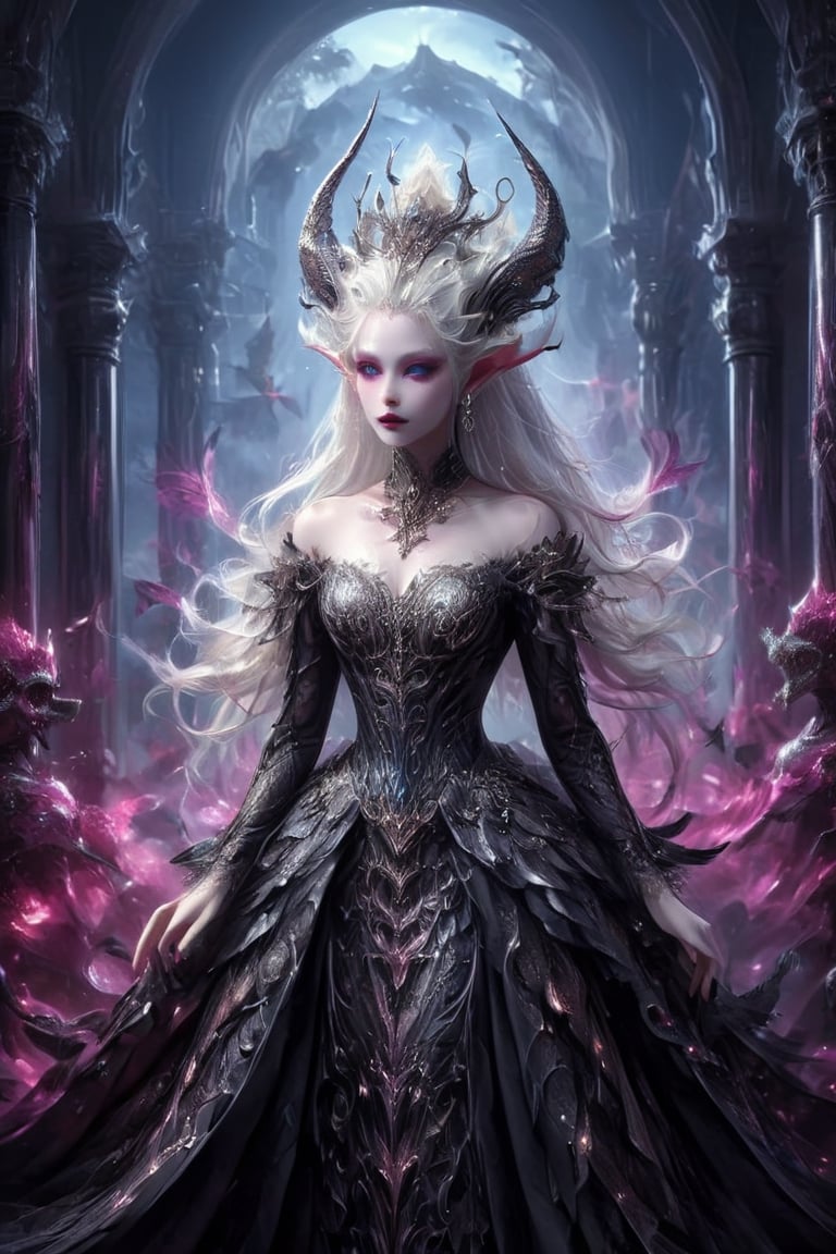 
Ultra Realistic,
1 girl, (masterful), albino demon girl, (demon horns:1.2),
In her elegant attire, the albino demon girl embodies an enchanting blend of dark allure and Rococo refinement,meticulously crafted with cascading layers of lace, features a corseted bodice that accentuates her slender waist. Delicate silver embroidery adorns the edges of the gown, tracing ethereal patterns reminiscent of dragon scales.

The off-the-shoulder sleeves, Each sleeve is intricately detailed with feather-light lacework, resembling the delicate wings of a dragon,
Completing her look, the albino demon girl wears a silver tiara adorned with small dragon-shaped motifs,
A motley and decadent nightclub background,
, ,lis4,cutegirlmix,Christmas Fantasy World,renny the insta girl,Decora_SWstyle,DarkSynth