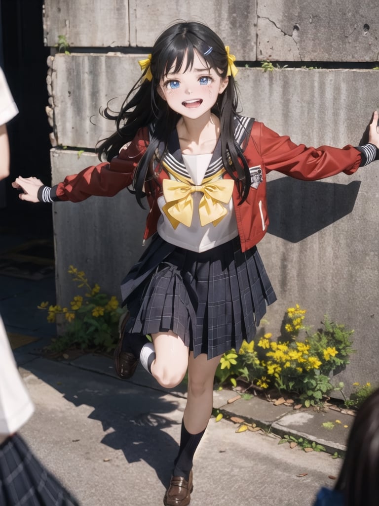 1 GIRL, ALONE, LONG HAIR, LONG HAIR, BLUE EYES, BLACK HAIR, BOW, BOW, SMILE, TAILS, LOOKING AT THE SPECTATOR T-SHIRT, LONG SLEEVE, BOW,SCHOOL UNIFORM, WHITE SHIRT, PLEATED SKIRT, FRILLS, SHOES, SOCKS, HAIRCLIP, BOWTIE, OPEN JACKET, BLUE SKIRT, PLAID, KNEEHIGHS, NECK RIBBON, PLAID SKIRT, BLACK SOCKS, FRILLED SKIRT, LOAFERS, RED JACKET, YELLOW BOW, YELLOW RIBBON
ood hands, perfect hands, pretty face, perfect face, childish face , full body, perfect body, pretty stockings, walk, night, dungeon, dark dungeon, muddy dungeon, perfect dungeon, nice dress, perfect dress, cave, dark cave, crying, darkness, crying, wall, stone wall, cave, hell, hell, hell, monster, perfect monster, monster, storm, fire,barbara (genshin impact),,komichi akebi,interior,
,xiala,(nsfw-6)