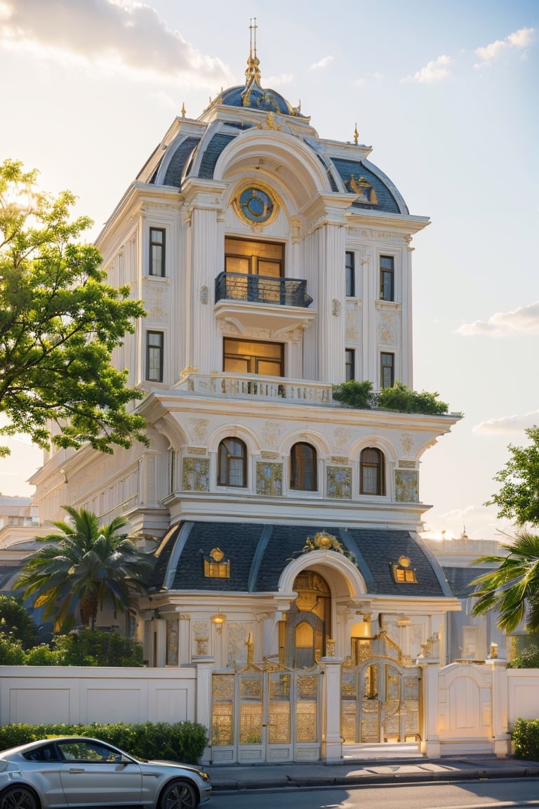 ((masterpiece,best quality,highres,sharp forcus)) (((detail forcus))) , (house in style of neoclassic) Clarify the details of moldings, decorative patterns, and exteriors,