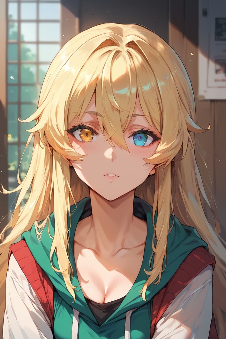 score_9, score_8_up, score_7_up, score_6_up, BREAK, female, slender, long blonde hair, beautiful, nerdy, heterochromia, blue and amber eyes, make-up, hourglass_figure, perfect face, ,niji5,mirham