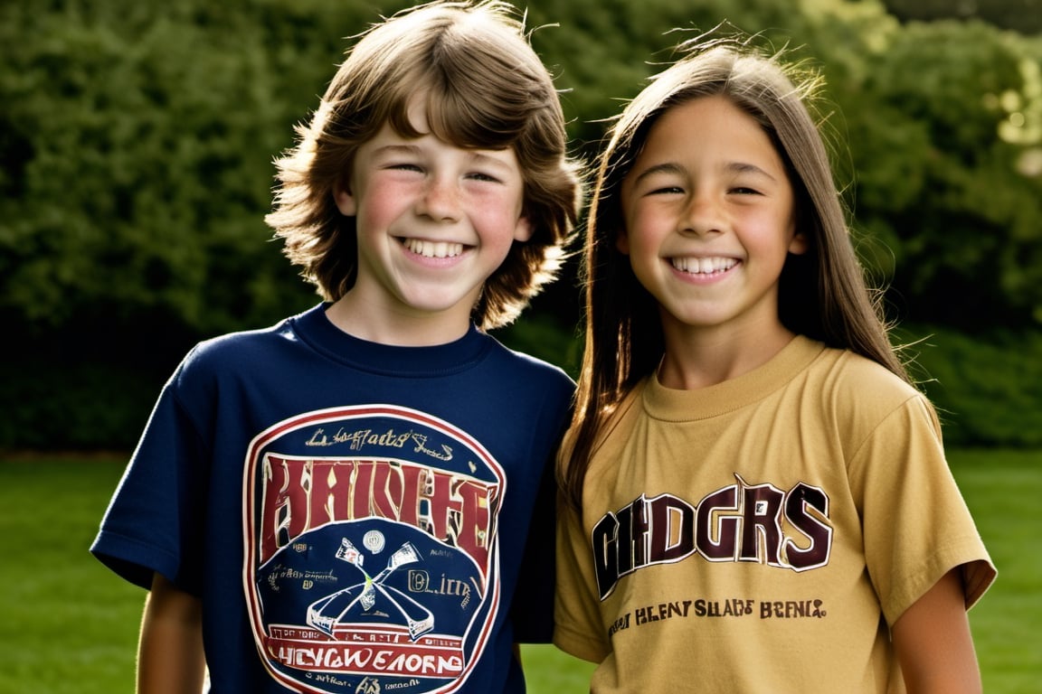 12 year old Irish American boy with brown hair wearing a t shirt, with his best friend who is a 11 year old Asian American girl,