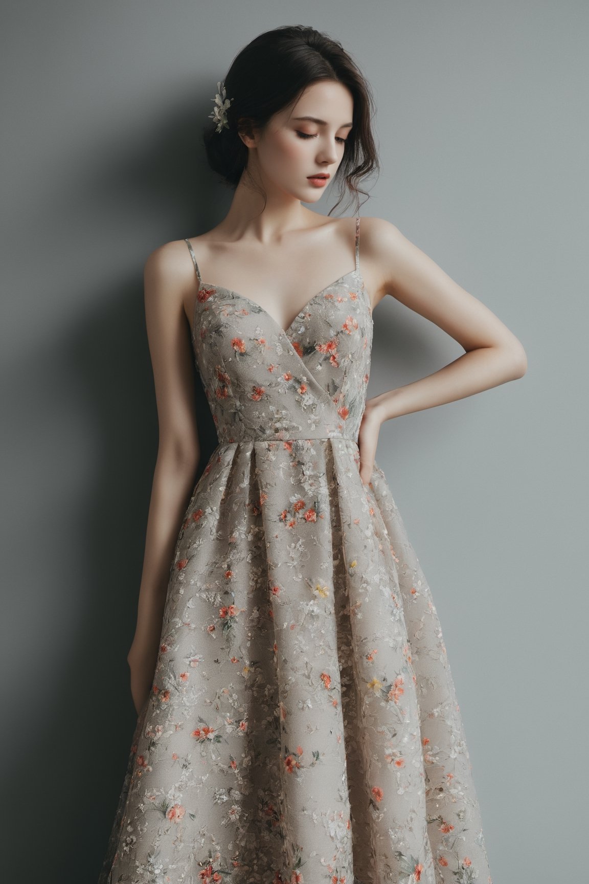 a girl,style of Alessio Albi , dress flowers 