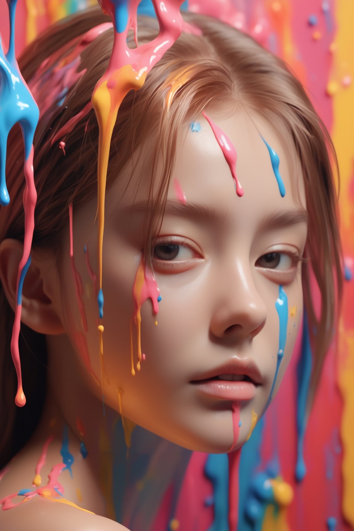 dripping paint,abstract,1 girl, (((masterpiece))), best quality,ultra-detailed, 8k, wallpaper, extremely delicate and beautiful, highresolution, ray tracing, best shadow, (realistic, photorealistic:1.37),professional lighting, photon mapping, radiosity, physically-based rendering