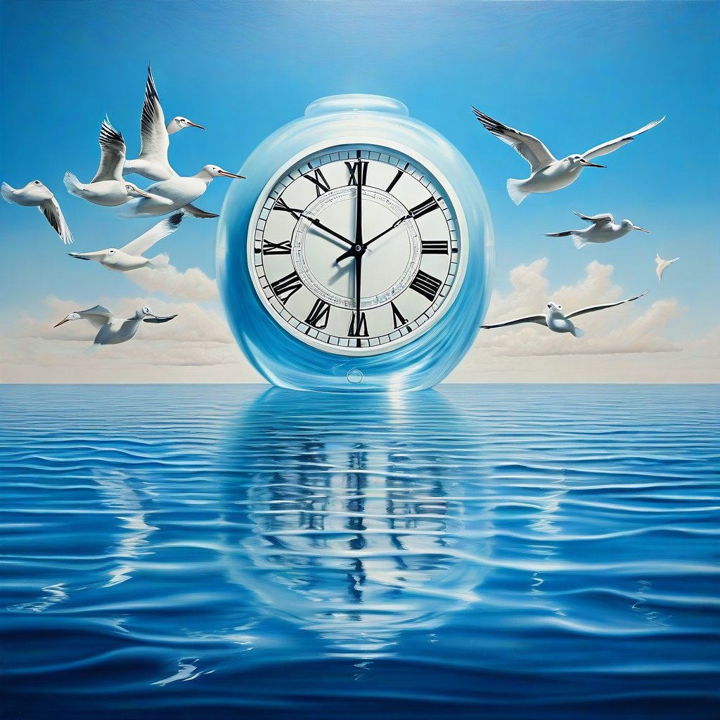 Liquid Clock+ Ocean + Clouds + Seagull