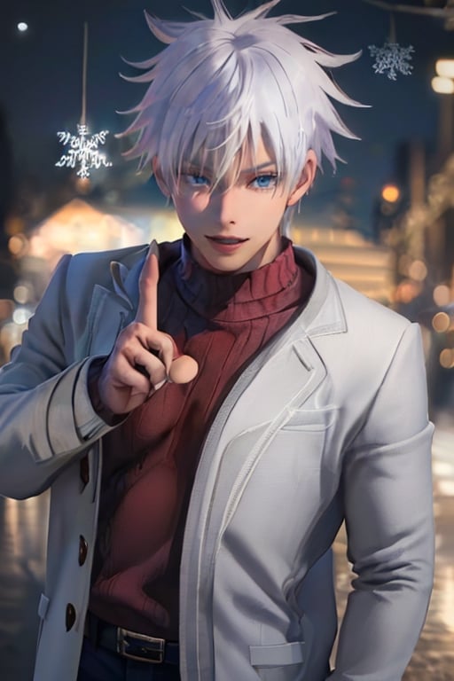 ((male character)), , (((masterpiece))), (((intricate details))), (((best quality))), vibrant colors, unique, unlimited colors, muscle body, (((sexy sweater)), SakimiStyle, Anime, ((christmas)), christmas party, christmas tree, stars and garlands, (((symmetrical face))), ((mature male)), (((1boy))), Satoru Gojo, ((defined drawing lines)), ,wrenchftmfshn, white coat,  (((sexy facial expression))), (santa costume),
(lora:668796373287720224:1.0),(lora:668795144927064589:1.0),(lora:668790304498885892:1.0),(lora:668783638709595390:1.0),
(lora:668783642725607036:1.0), hands with five fingers,
