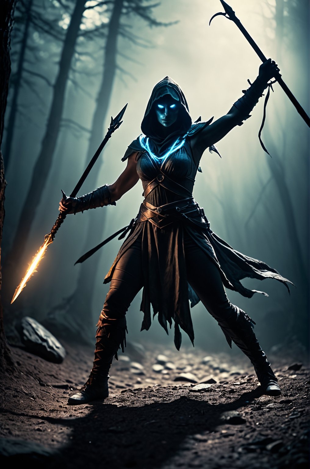 Shadowdancer with glowing spear, dynamic pose, shadow magic, darkness control, stealth, shadowstep, 

Cinematic film still, shot on v-raptor XL, film grain, vignette, color graded, post-processed, cinematic lighting, 35mm film, live-action, best quality, atmospheric, a masterpiece, epic, stunning, dramatic, 

add_more_creative