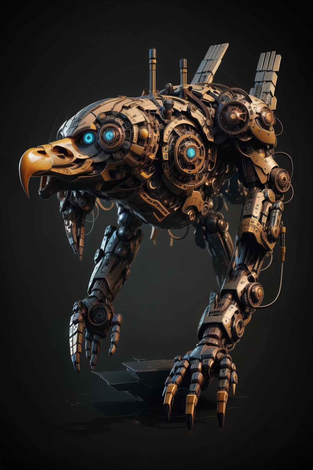 Epicrealism,Circle,dwemertechrobotic eagle, render 8k unreal engine, cables and gears, photorealistic, logo, logo with facialistic touches, robotic eagle logo,Mecha body