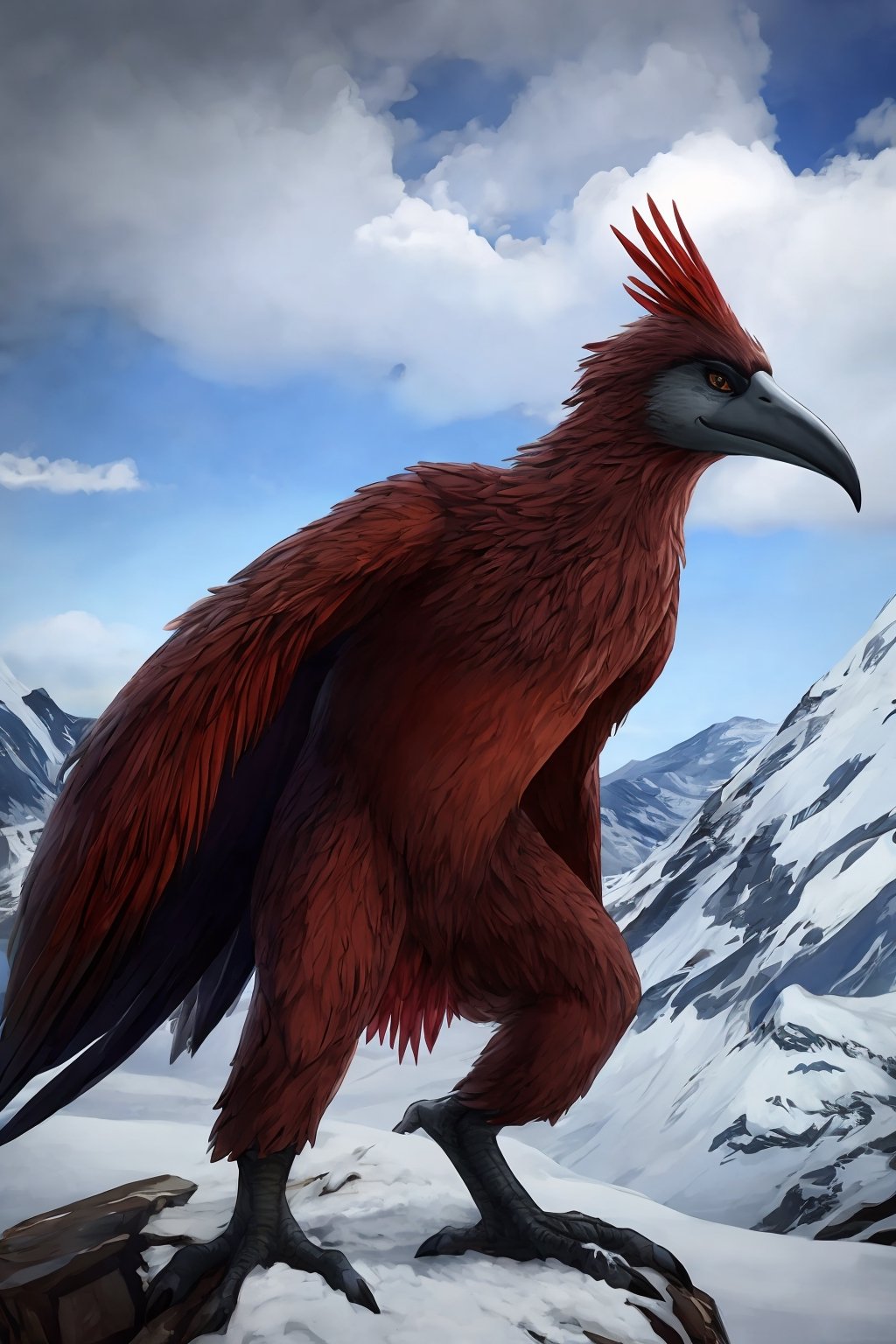 Opium bird, standing, feathers, white feathers, bird, birdman, humanoid, bird head, with extremely long beak, long beak, long mouth, full body, bird legs, bird arms, sinister, terrifying, beautiful , ragged, wide body, fat

High quality, HD, 4kHD, cinematic, atmospheric, realistic, ultra-realistic
snow, mountain, cloudy, gray sky, dark clouds
Detail,lora:largebulg1-000012:1,AIDA_NH_humans,Pixel art,lora:largebulg1-000012:1,lora:largebulg1-000012:1