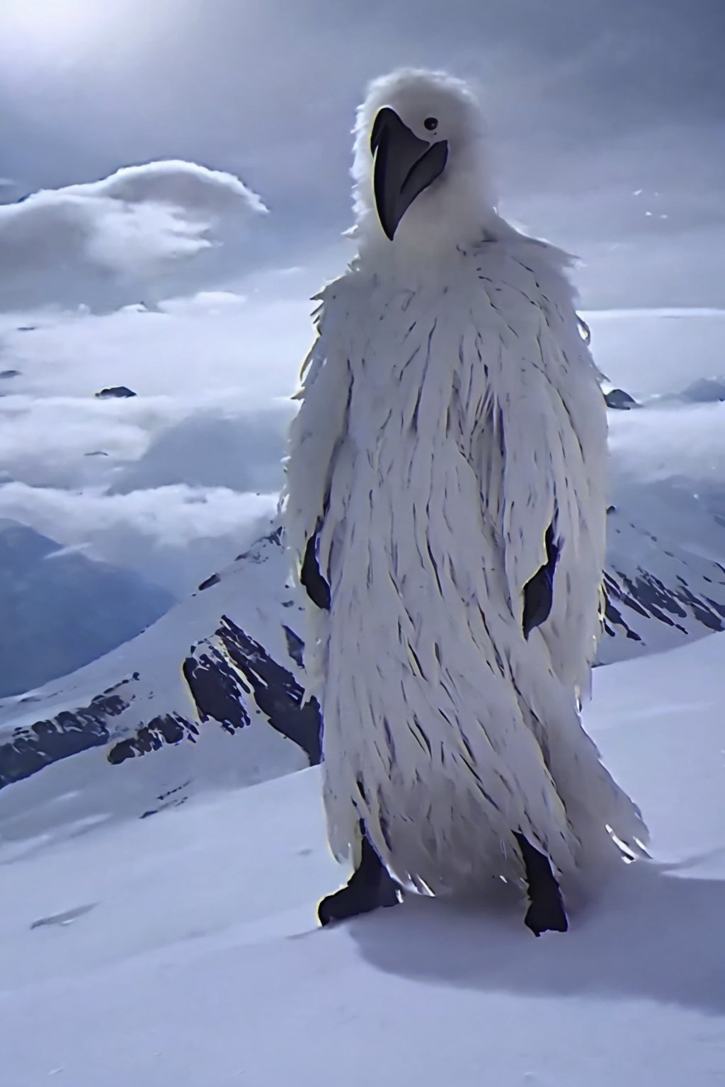 Opium bird, standing, feathers, white feathers, bird, birdman, humanoid, bird head, with extremely long beak, long beak, long mouth, stylized, thin, full body, bird legs, bird arms, sinister, terrifying, beautiful

High quality, HD, 4kHD, cinematic, atmospheric, realistic, ultra-realistic
snow, mountain, cloudy, gray sky, dark clouds
More Detail,lora:largebulg1-000012:1,AIDA_NH_humans