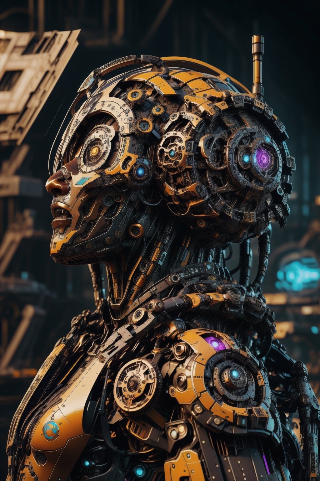 Epicrealism,Circle,dwemertechrobotic eagle, render 8k unreal engine, cables and gears, photorealistic, logo, logo with facialistic touches, robotic eagle logo,Mecha body