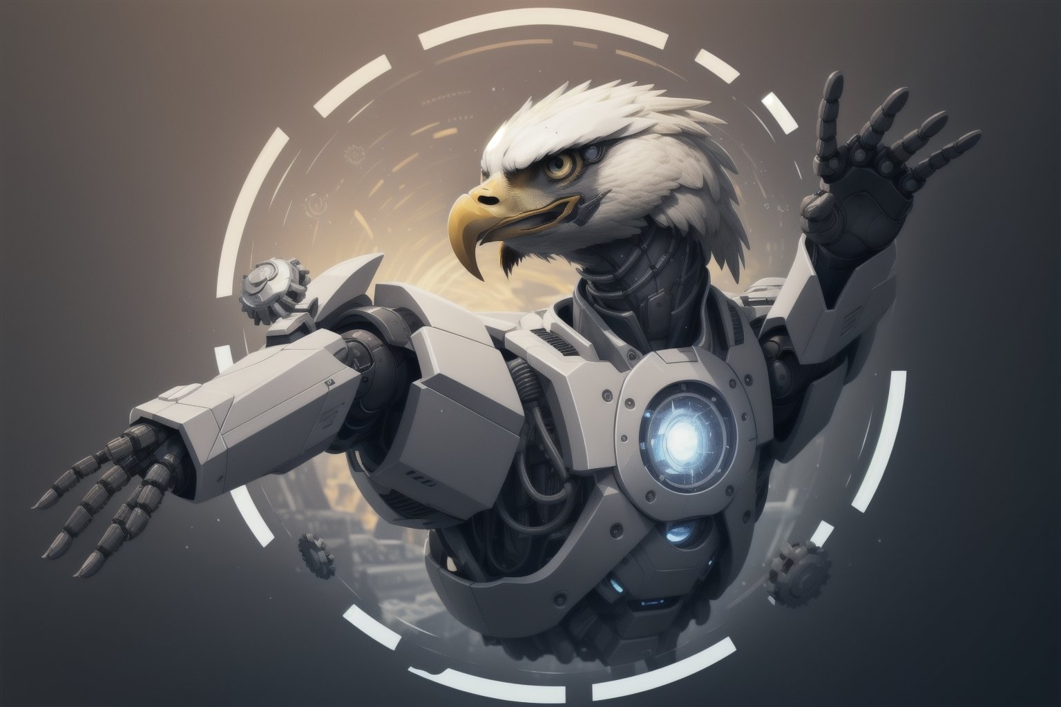 Epicrealism,Circle,dwemertech, robotic eagle, render 8k unreal engine, cables and gears, photorealistic, logo, logo with facialistic touches, robotic eagle logo,Mecha body,dwemertech