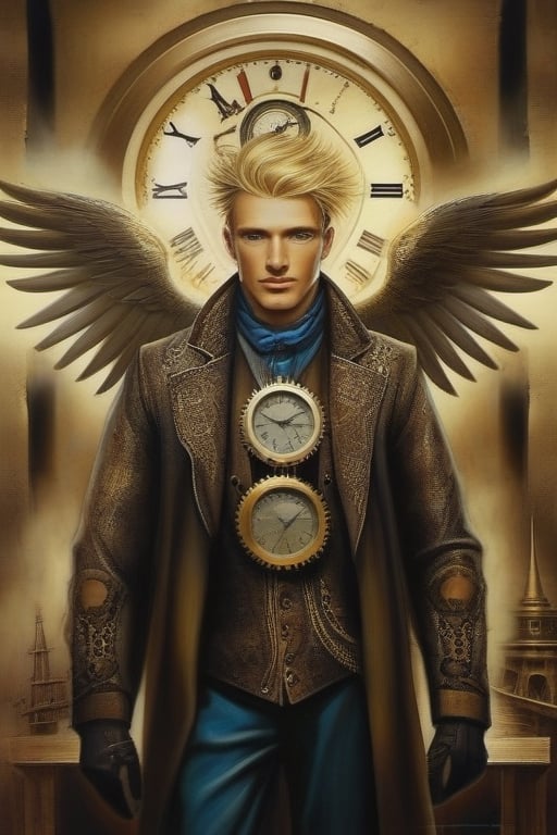 man's face, european man's face, attractive man's face, blue eyes, blonde hair.

Stylish,steampunk style, in the style of esao andrews