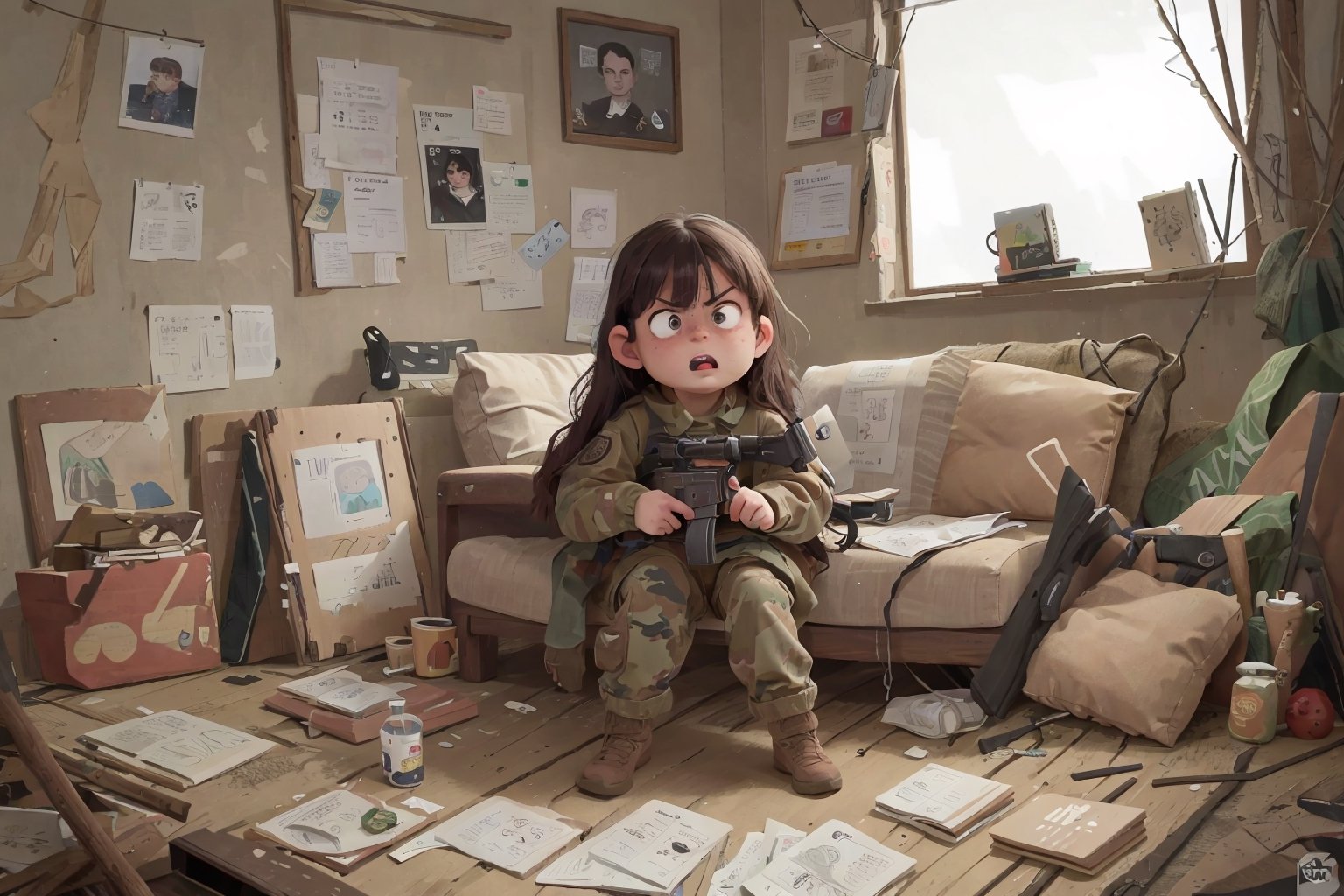 assault rifle, holding a rifle, soldier clothing,
Iran, Afghanistan
fire, war crimes, apocalypse, war crimes, terrorism, terrorist, destroyed car

  assault rifle, firearm
Debris, destruction, ruined city, death and destruction.
​

Angry, angry look, disgust
child, child focusloli focus, a girl dressed as a soldier, surrounded by war destruction, cloudy day, high quality, high detail, immersive atmosphere, fantai12,DonMG414, horror,full body,full_gear_soldier,full gear,soldier