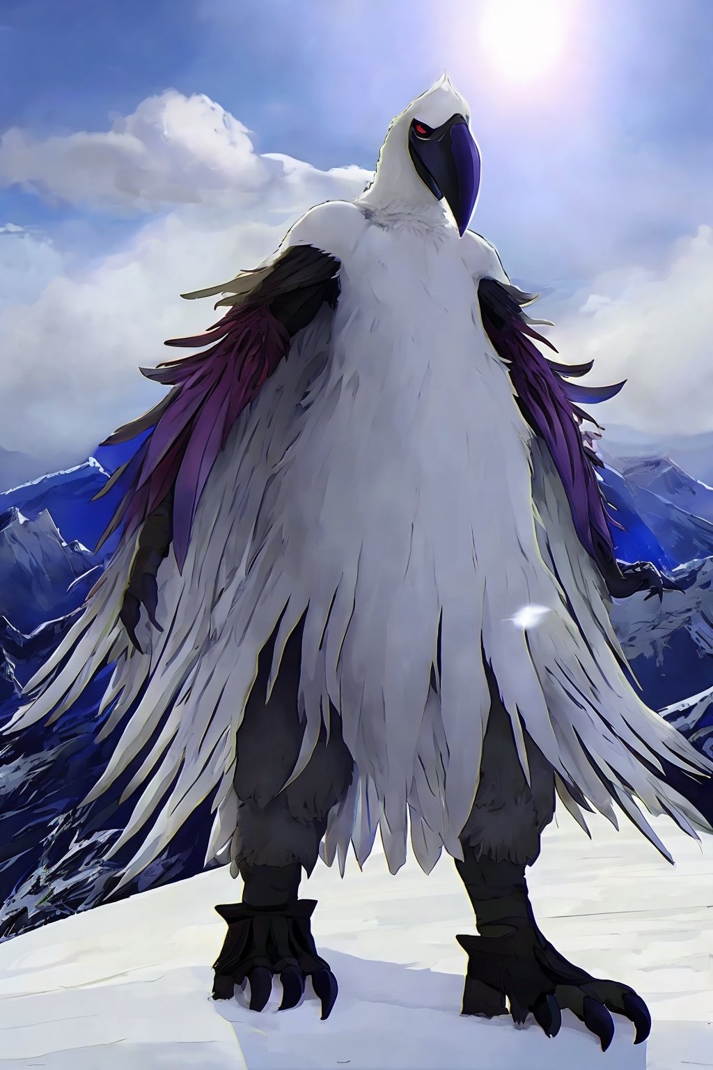 Opium bird, standing, feathers, white feathers, bird, birdman, humanoid, bird head, with extremely long beak, long beak, long mouth, full body, bird legs, bird arms, sinister, terrifying, beautiful , ragged, wide body, fat

High quality, HD, 4kHD, cinematic, atmospheric, realistic, ultra-realistic
snow, mountain, cloudy, gray sky, dark clouds
Detail,lora:largebulg1-000012:1,AIDA_NH_humans,Pixel art,lora:largebulg1-000012:1