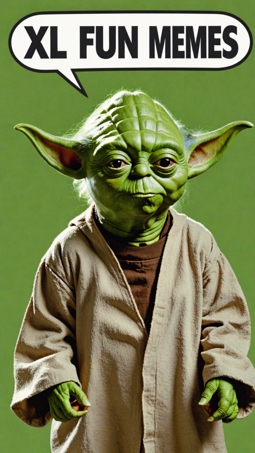 Photo of Yoda with text bubble that says "xl fun with memes" 
