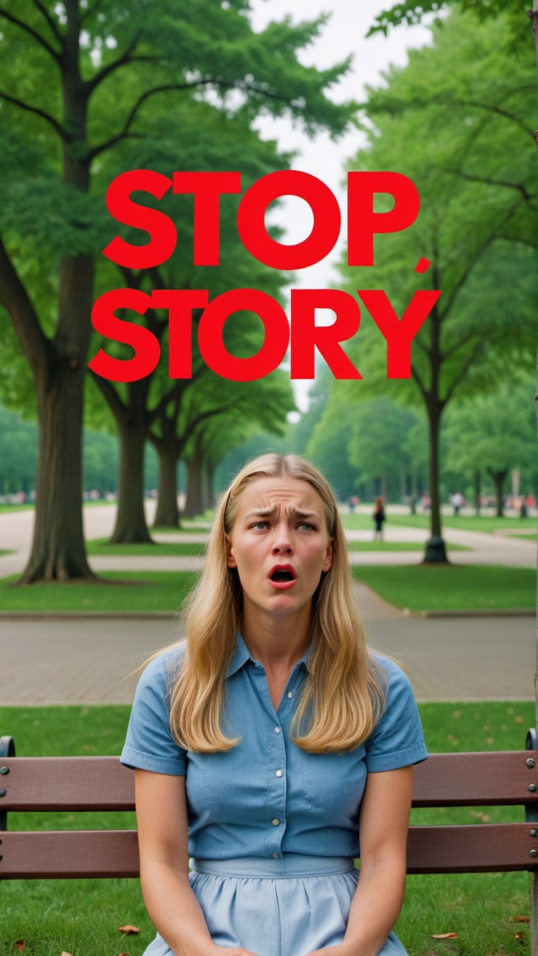 Introverts are unaware when they make people mad. Forrest Gump on a park bench with a beautiful blonde lady covering her ears in a park with text that says "stop story", 