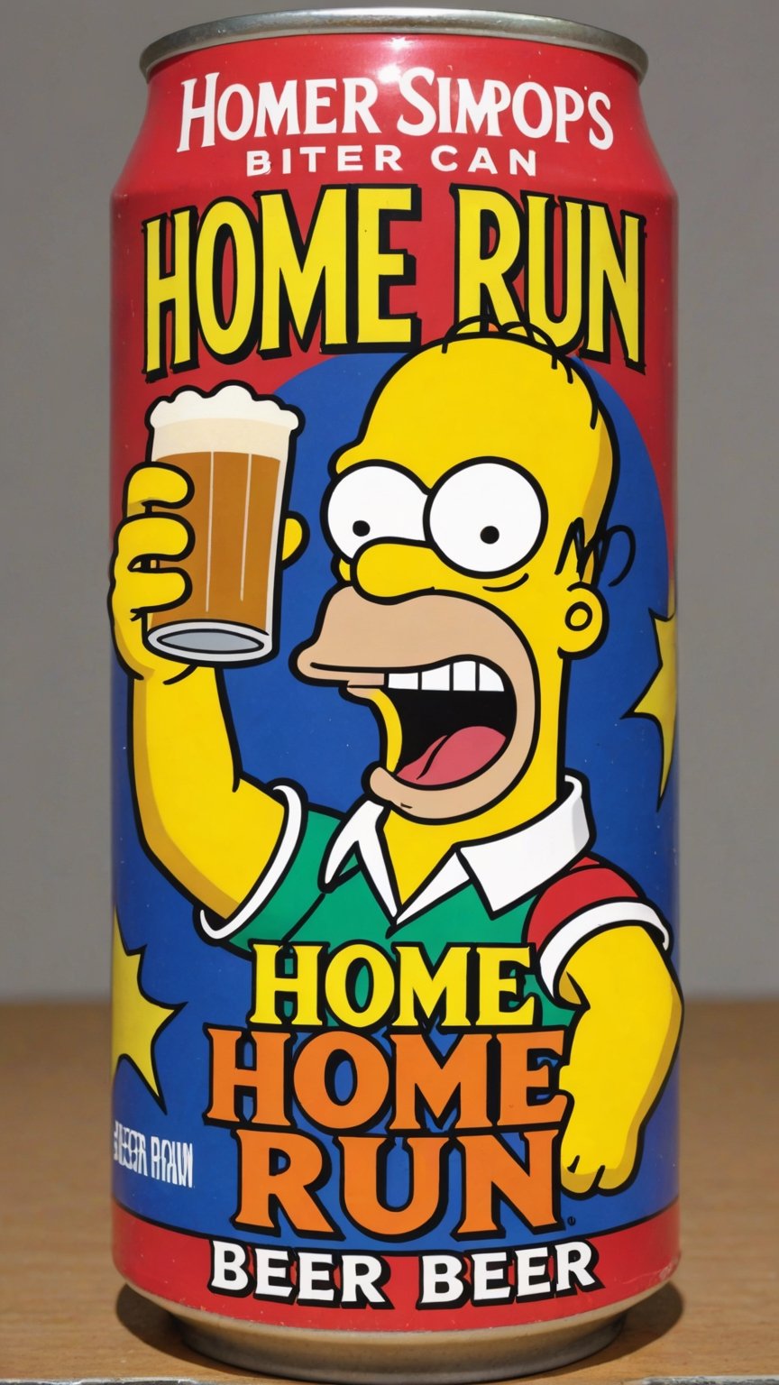 photo of Homer Simpson as Joker in beer can with text that says "home run beer"