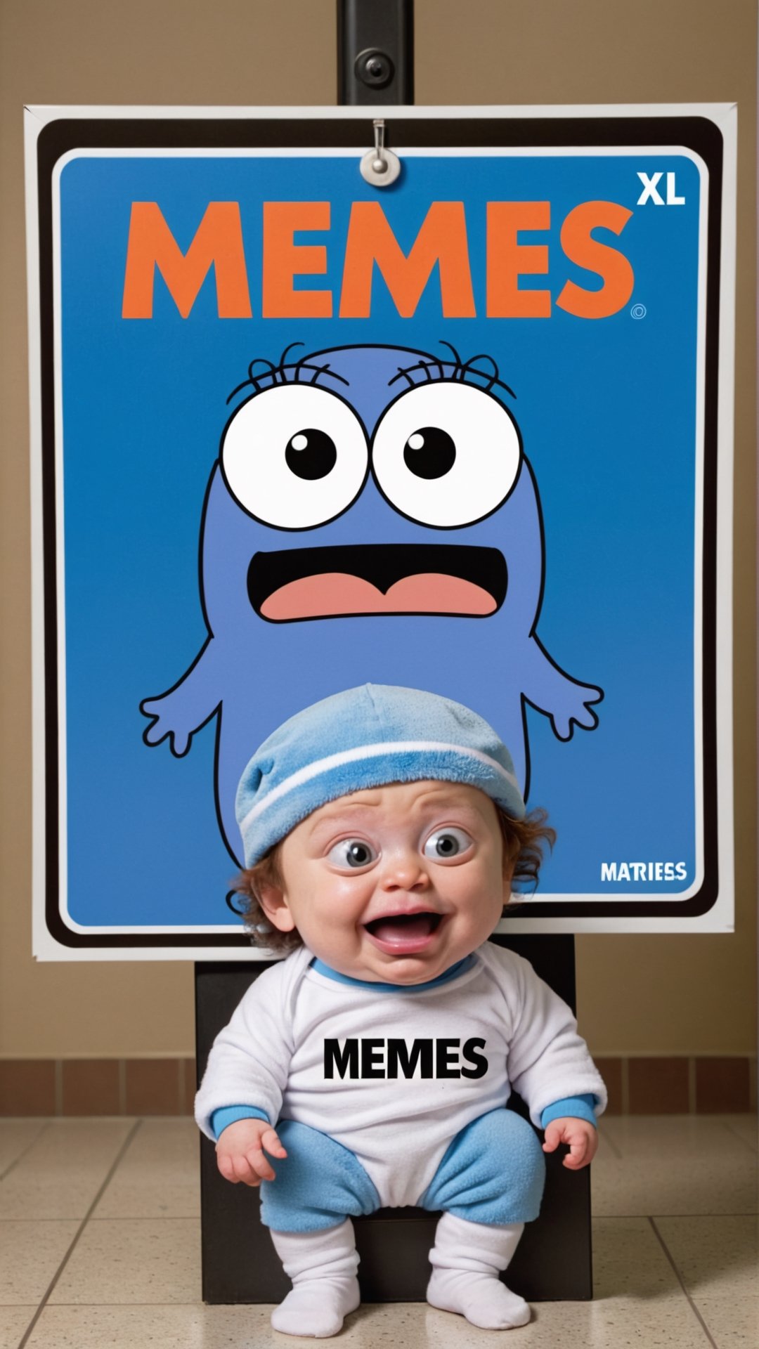 Photo of baby towelie in matrix with a sign that says "memes XL"