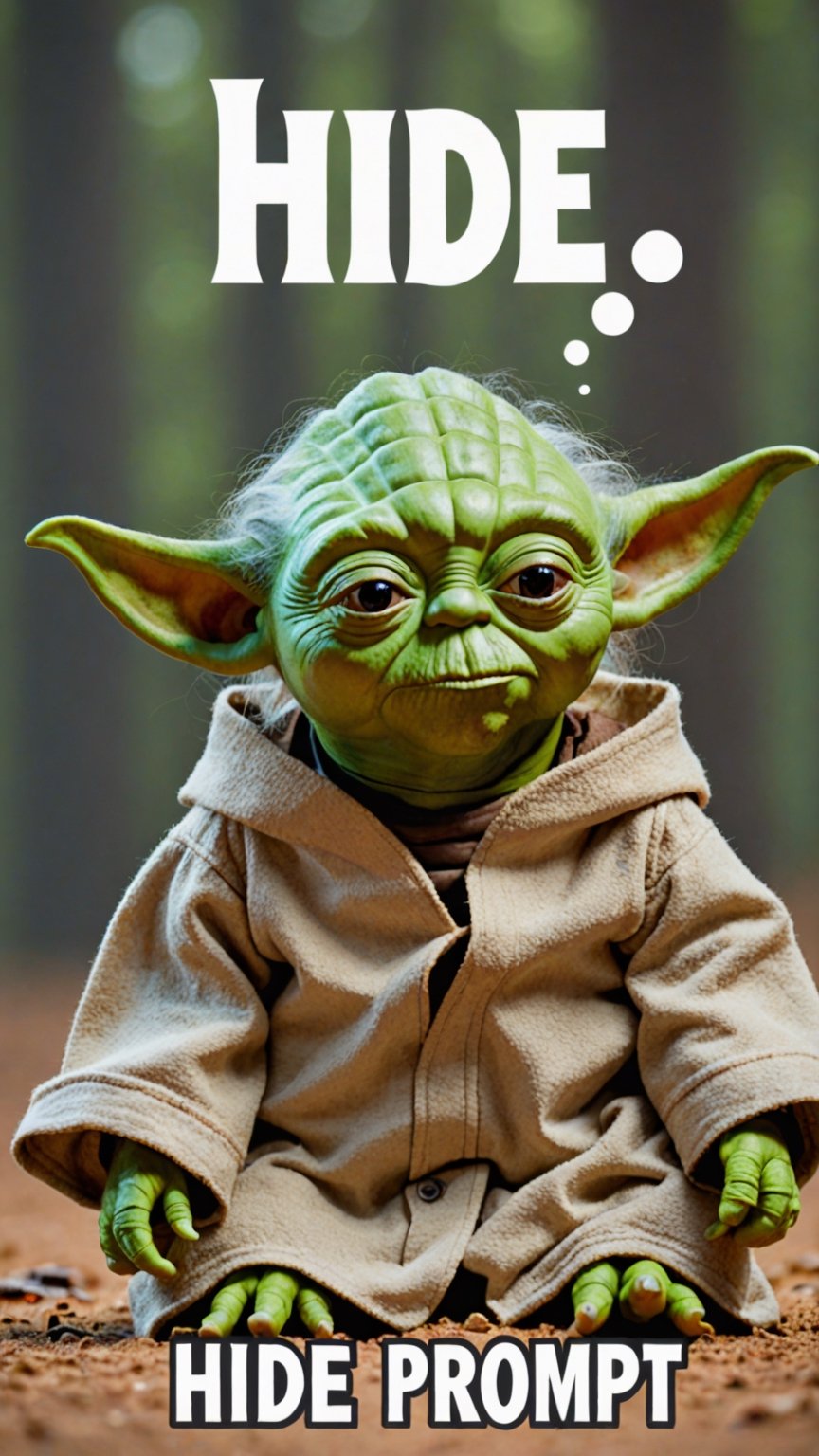 Photo of Yoda with text bubble that says "hide prompt" 