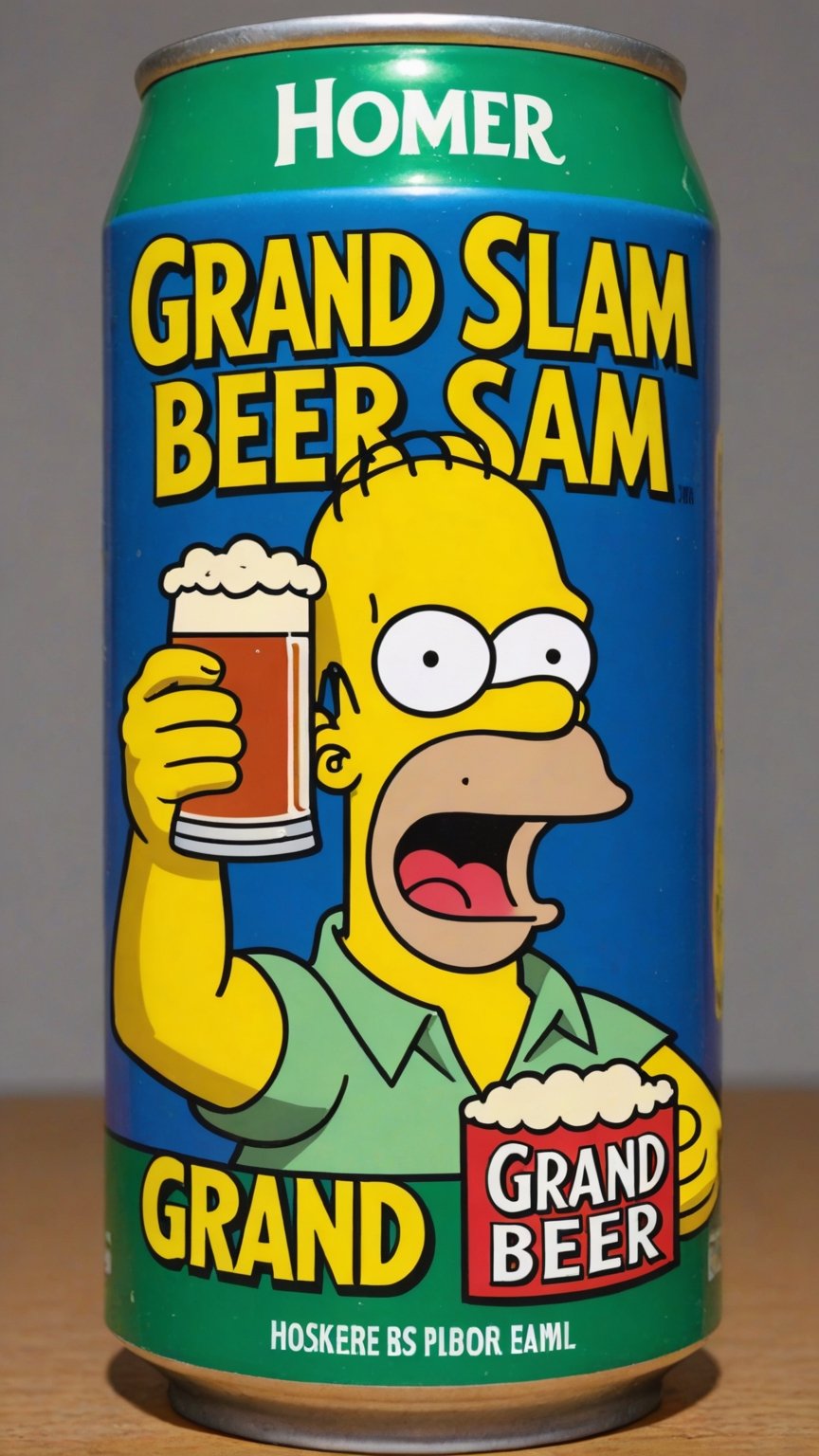 photo of Homer Simpson as Joker in beer can with text that says "grand slam beer"