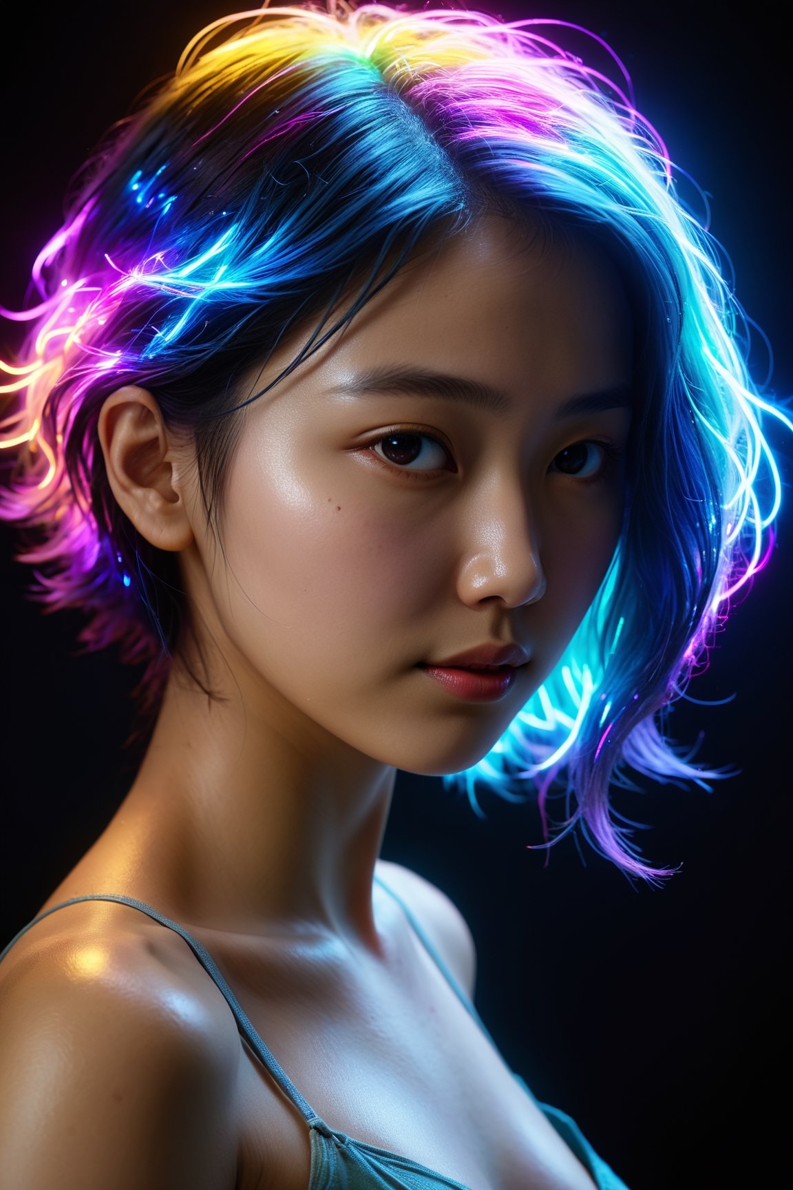 HONG KONG Girl ((September Ai)) ,  short messy hair, 

(best quality,4k,8k,highres,masterpiece:1.2),ultra-detailed,(realistic,photorealistic,photo-realistic:1.37), silhouette of a woman, phantasmagorical figure, translucent skin, translucent body, neon lights, light particles, colorful, cmyk colors, backlit, portrait, vibrant colors, studio lighting, ethereal glow, surrealism, subtle gradients, dreamlike atmosphere, mysterious aura, enchanting presence, dramatic shadows, captivating beauty, graceful pose, enigmatic expression, fascination, hypnotic ambiance, otherworldly, celestial, radiant glow, dynamic composition, artistic portrayal, evocative symbolism, mesmerizing visual, fluid lines, evanescent translucency, mesmerizing impression, ethereal beauty, alluring charm, narrative depth, delicate features, intricate details, ethereal movements, perfect harmony, enchanting nature, timeless elegance, ethereal background

