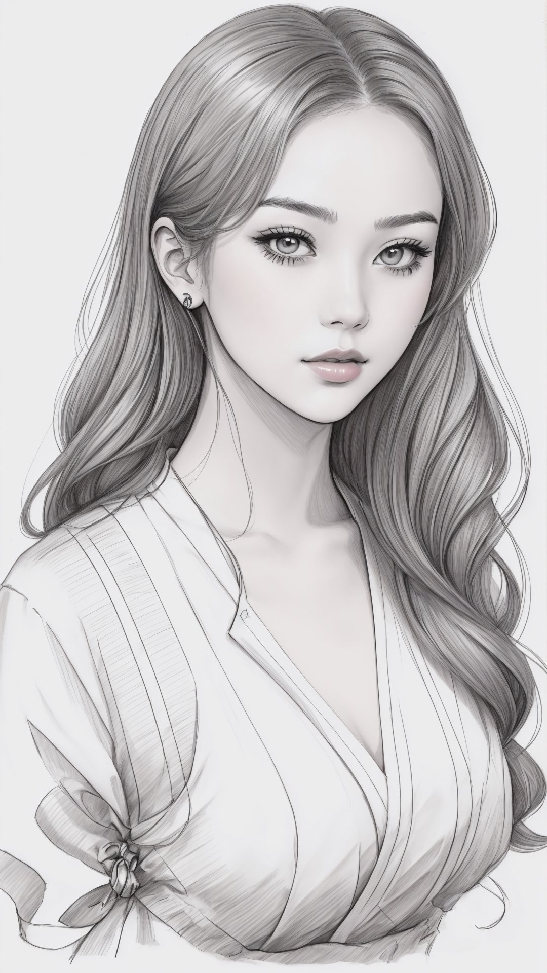 Woman, b/w outline art, full white, white background, coloring style, Sketch style, Sketch drawing,JeeSoo 