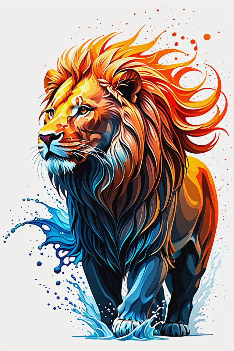 line art drawing abstract expressionism, intricately formed dynamic splash of fire and water in the shape of a lion . professional, sleek, modern, minimalist, graphic, line art, vector graphics, wongjepun2