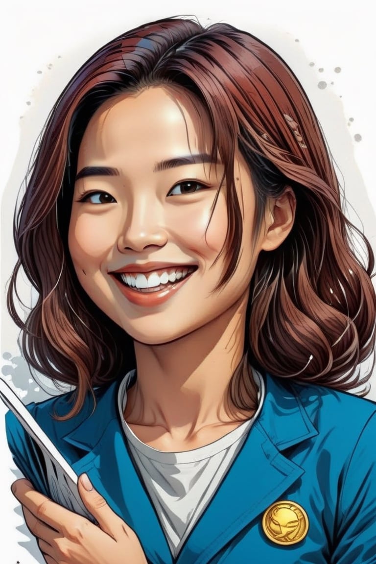 Leonardo Style ,cute woman looking at viewer,  smile,cell shade art style,comic book , insane resolution , white solid background,wong-chan,chan-wong