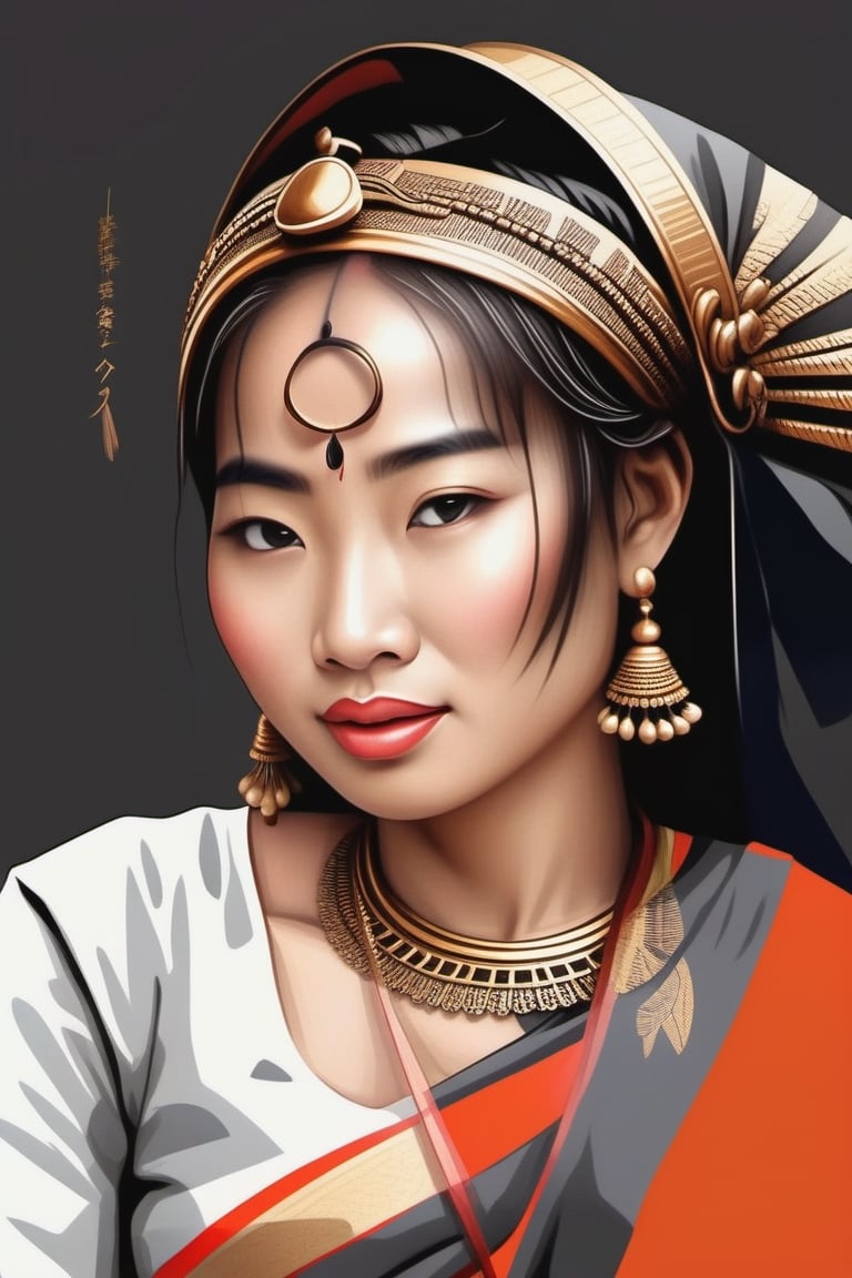 ink drawing,in the style of ancient painting,indonesia woman,minimal vector,retro,nostalgic,old fashioned,chan-wong
