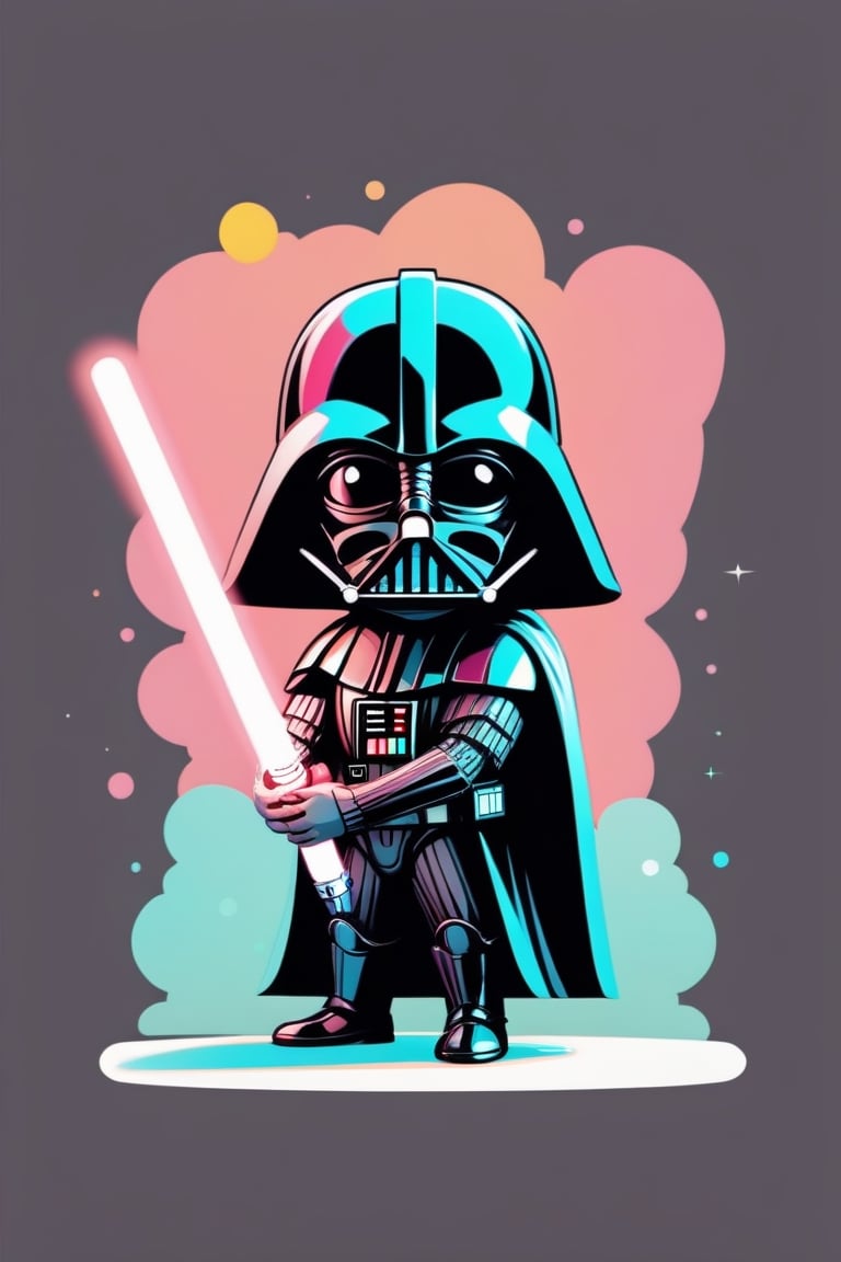 Colorful, flat vector, white background , (((chibi))), pastel-color, creative, lightsaber, Darth Vader