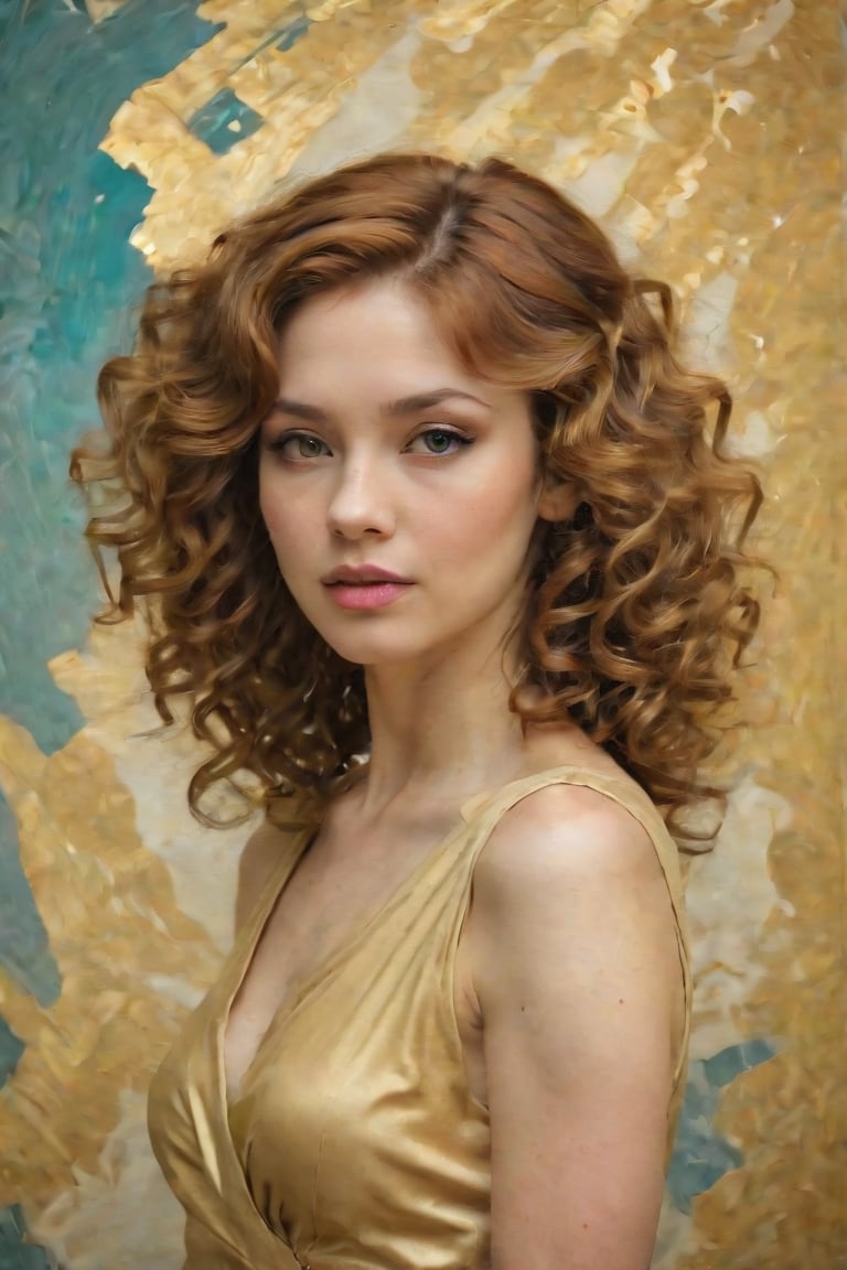 Angeline's radiant curls cascade like molten gold as she poses against a whimsical studio backdrop, reminiscent of Hayao Miyazaki's iconic scenes. Soft, ethereal lighting bathes her enchanting physique, accentuating every curve and contour. Her captivating gaze seems to hold the viewer spellbound. The intricate linework and atmospheric textures evoke the styles of Krenz Cushart, Ashley Wood, Craig Mullins, and Ilya Kuvshinov. Sorolla's expressive brushstrokes and Ren's surreal mysticism blend seamlessly in this fantastical setting.